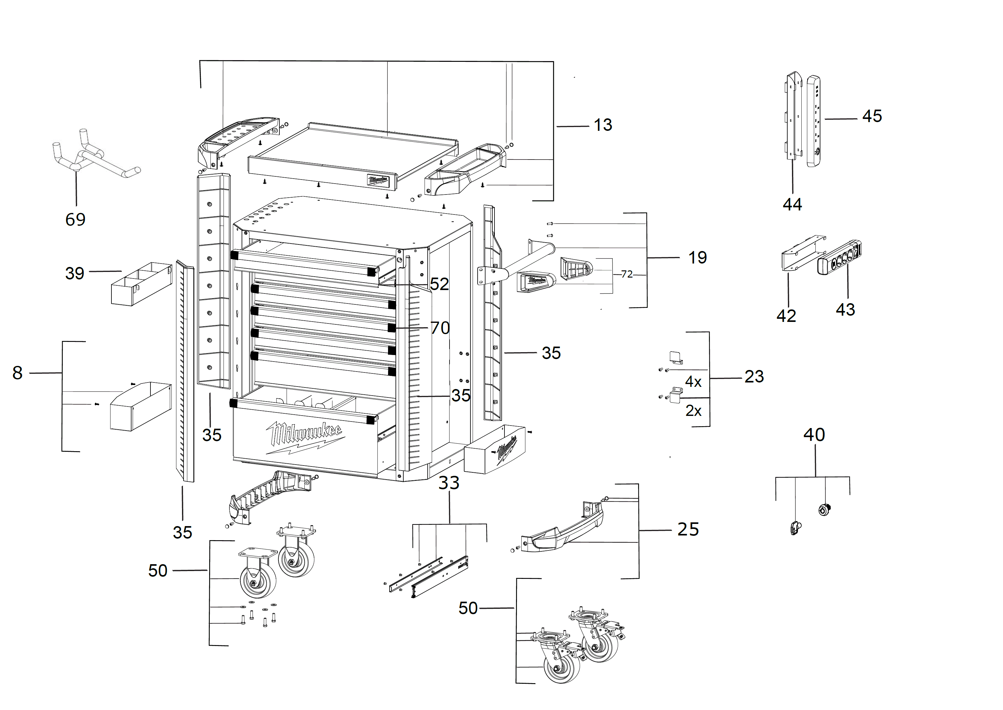 Vue éclatée Milwaukee 30_INCH_STEEL_ROLLING_CABINET 4000483791#01
