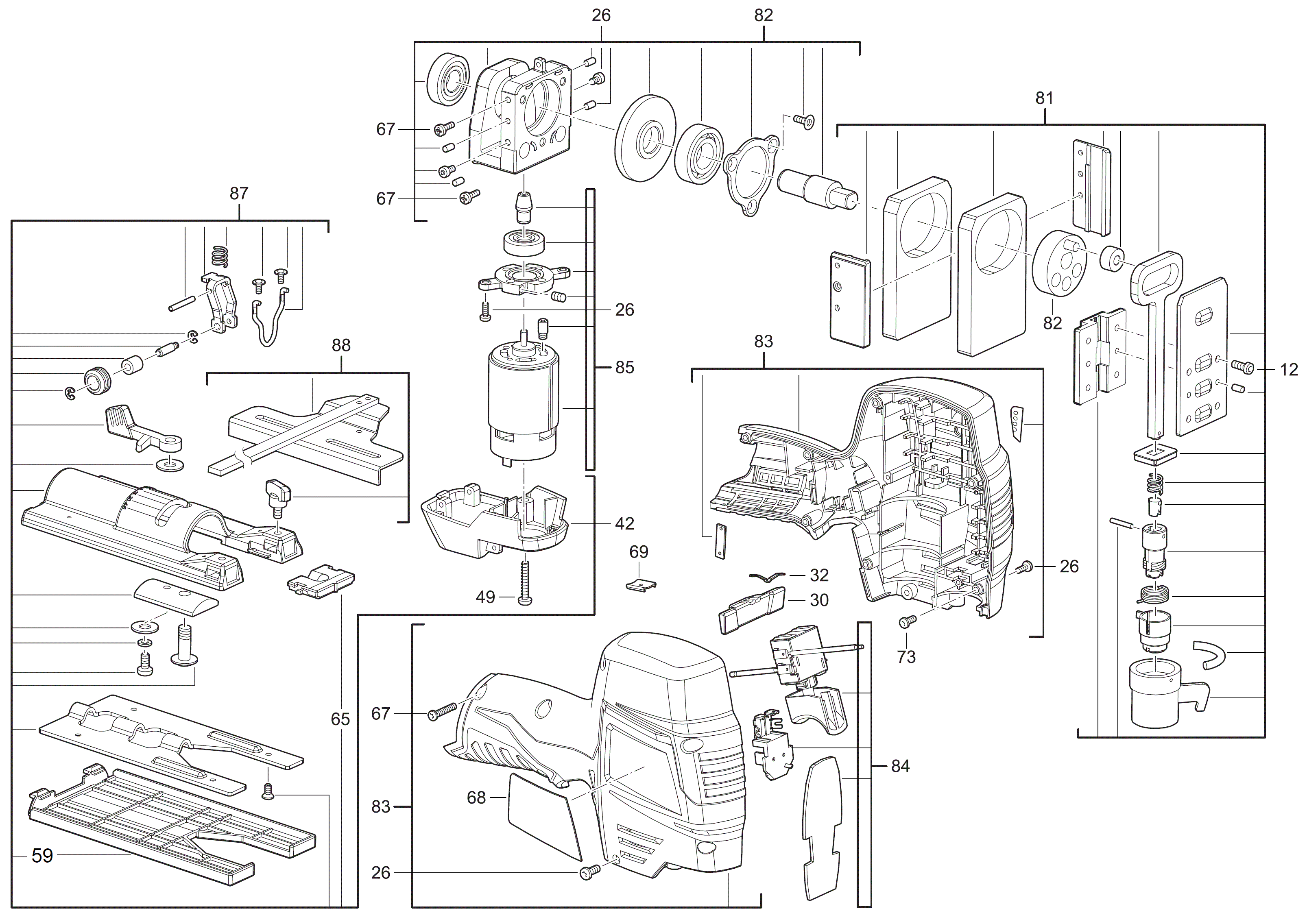Vue éclatée Milwaukee M12JS-0 4000431291#01