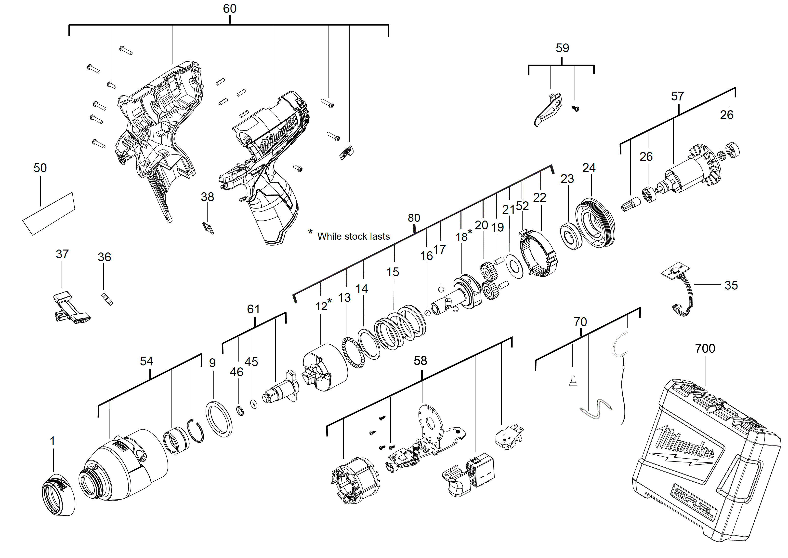 Vue éclatée Milwaukee M12CIW38-0 4000440440#01