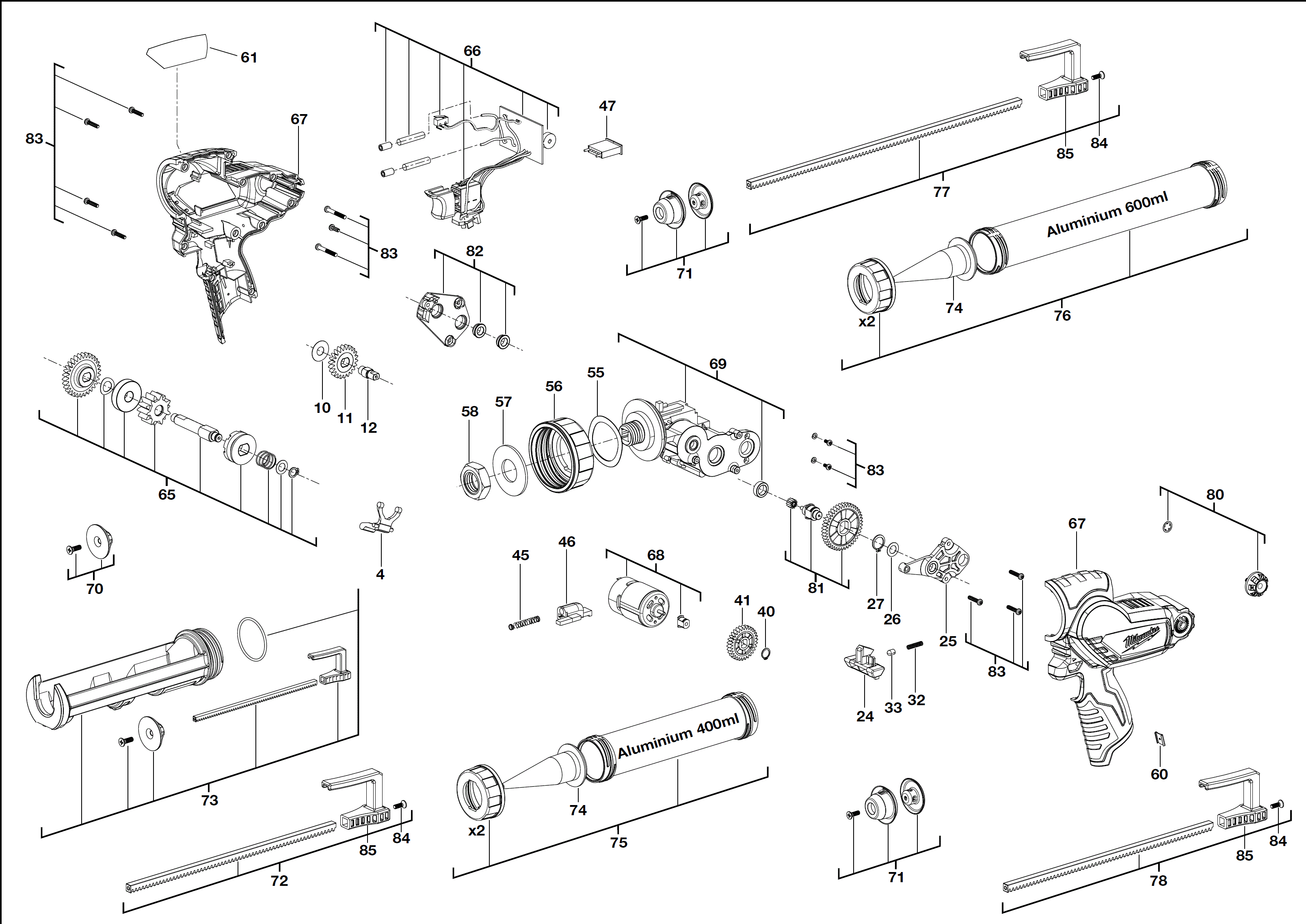 Vue éclatée Milwaukee M12PCG/310C-0 4000431326#01