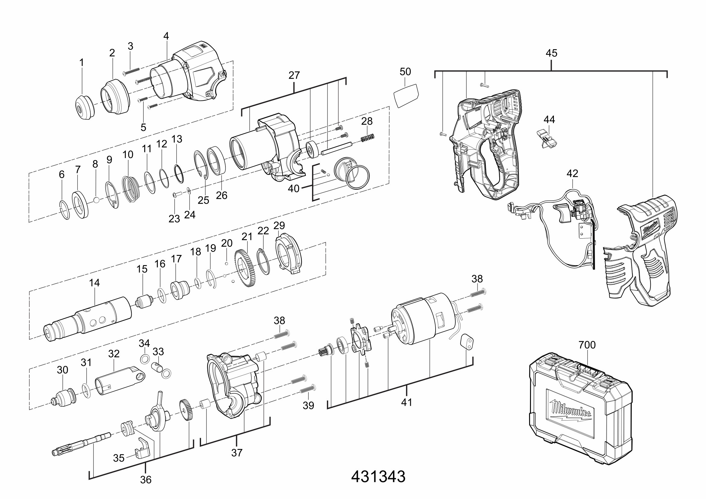 Vue éclatée Milwaukee M12H-402C_GB2 4000431341#01