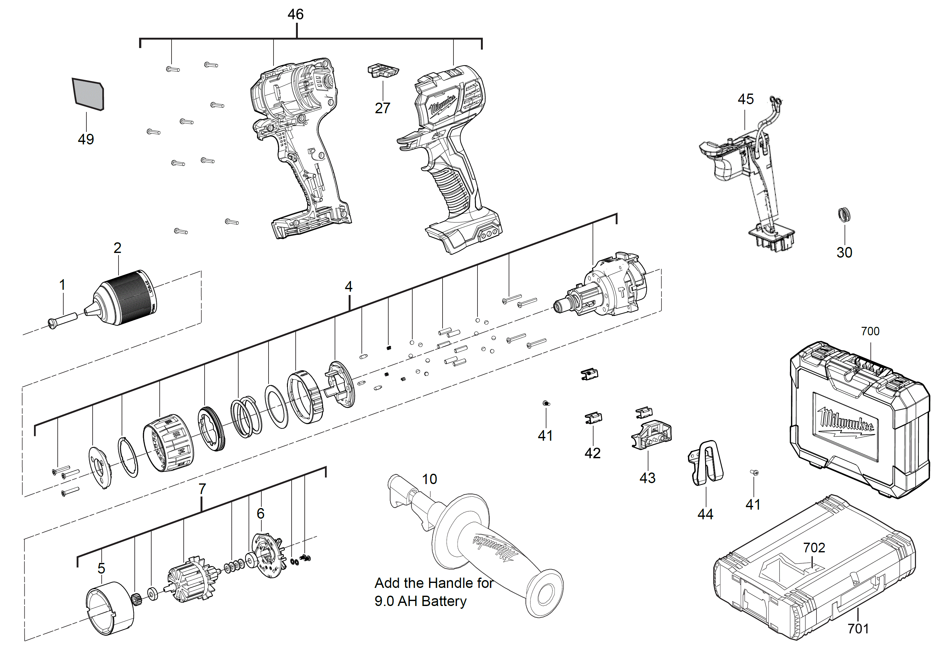 Vue éclatée Milwaukee M18BPD-202C 4000481211#01