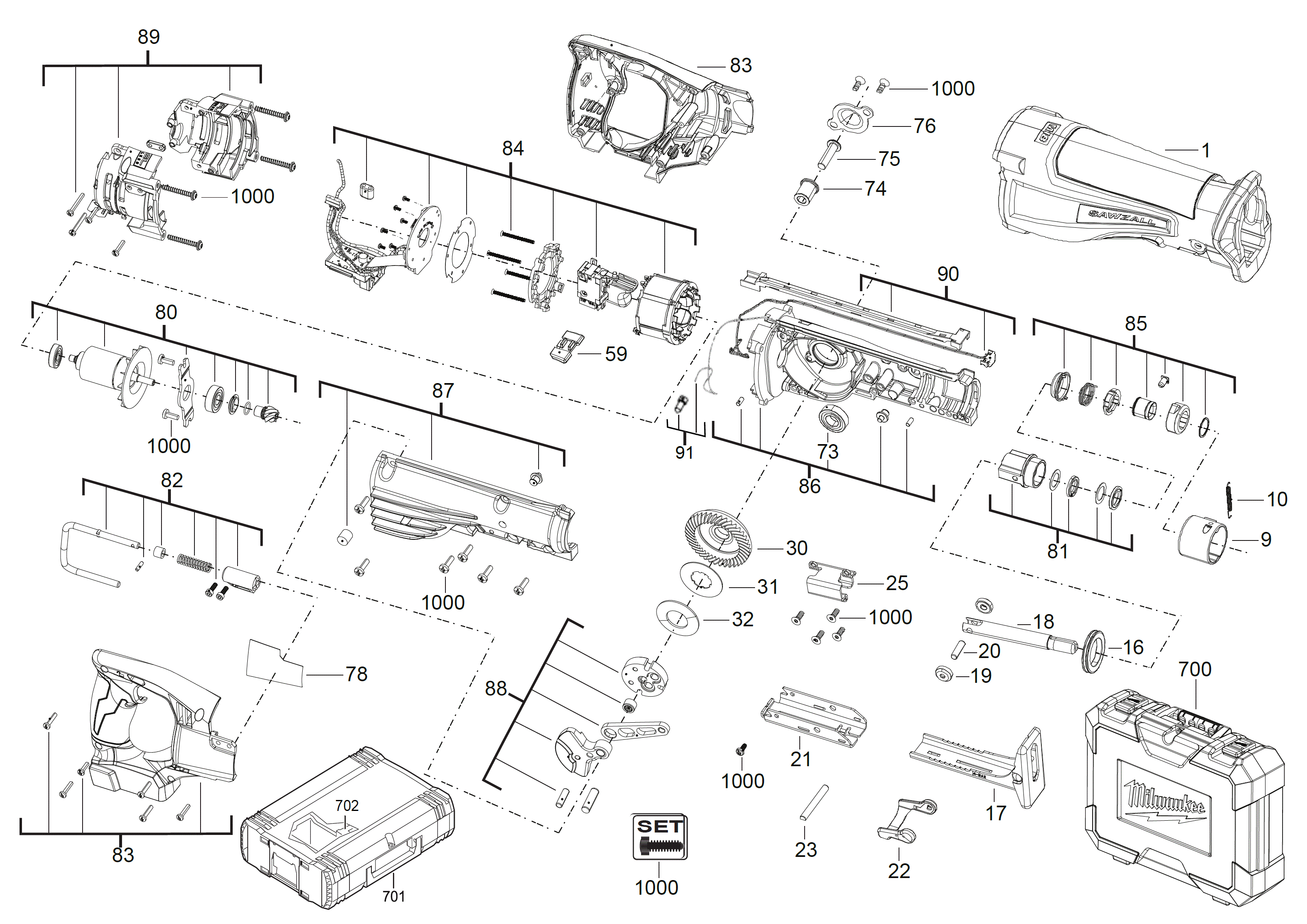 Vue éclatée Milwaukee M18CSX-0 4000452675#01