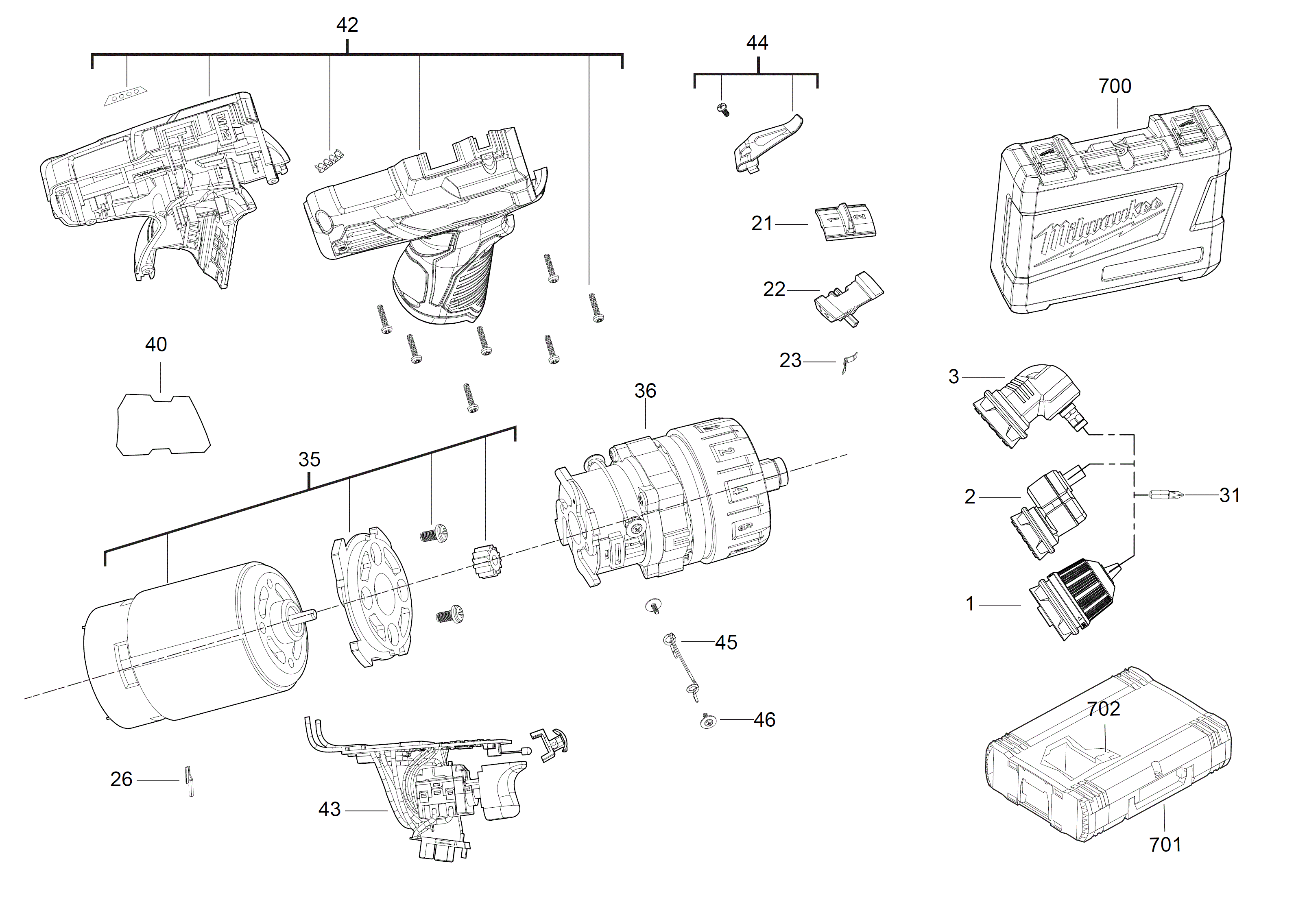 Vue éclatée Milwaukee M12BDDX-202C_IN2 4000447170#01