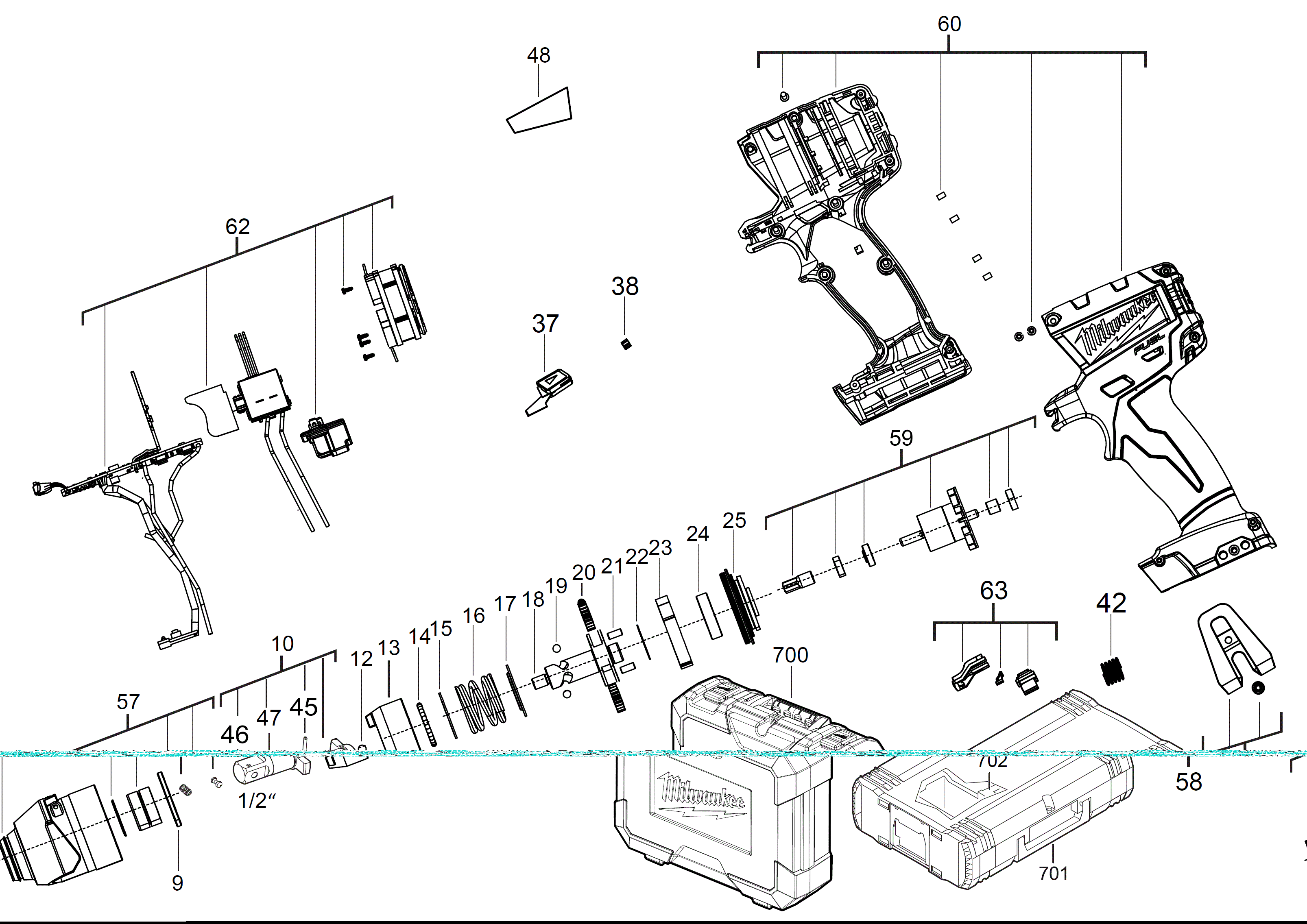 Vue éclatée Milwaukee M18CIW12-502X 4000448711#01
