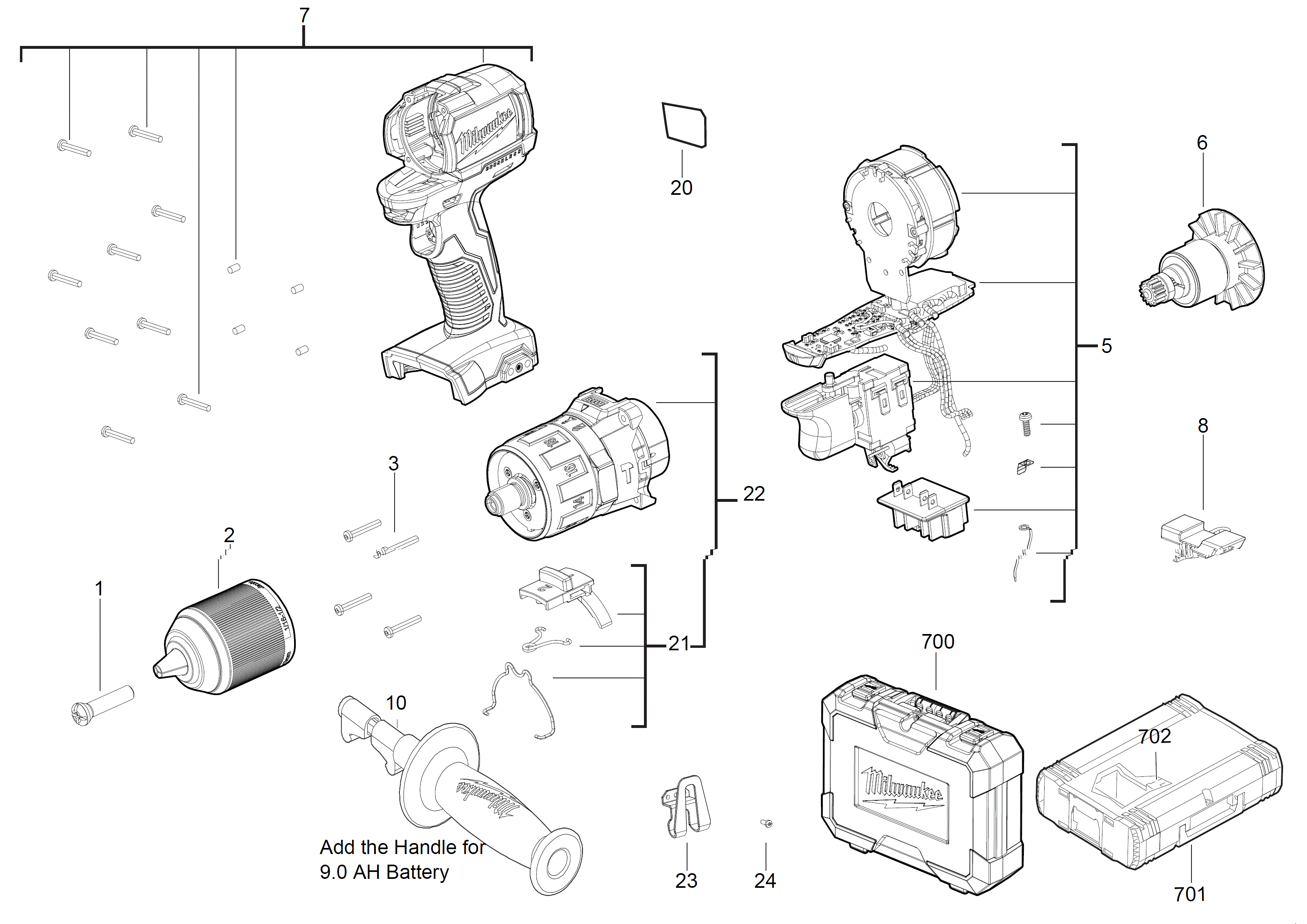Vue éclatée Milwaukee M18BLPD-202C_IN2 4000448598#01
