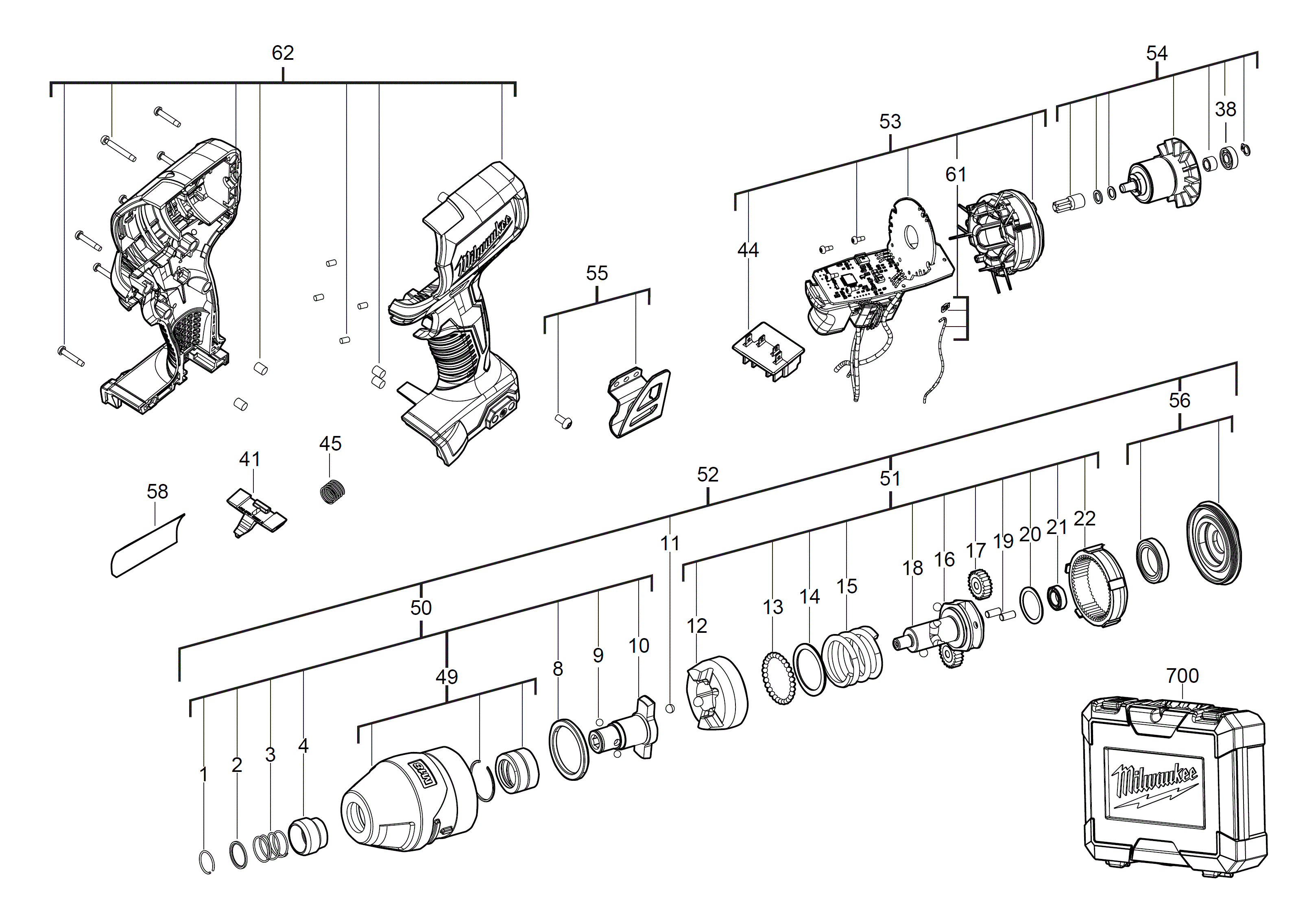 Vue éclatée Milwaukee M18BLID-502C 4000448616#01
