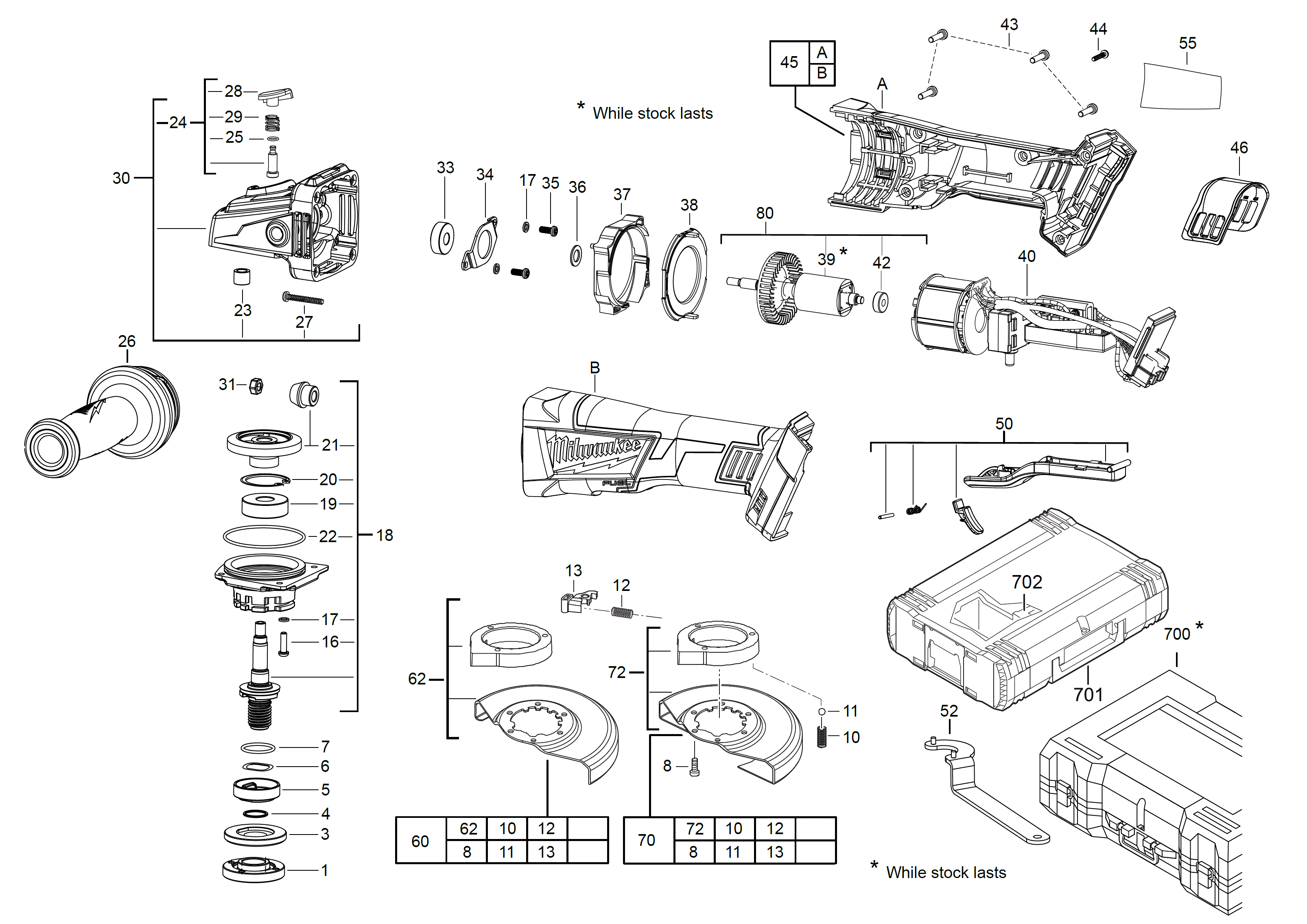 Vue éclatée Milwaukee M18CAG115XPD-502X_GB2 4000447591#01