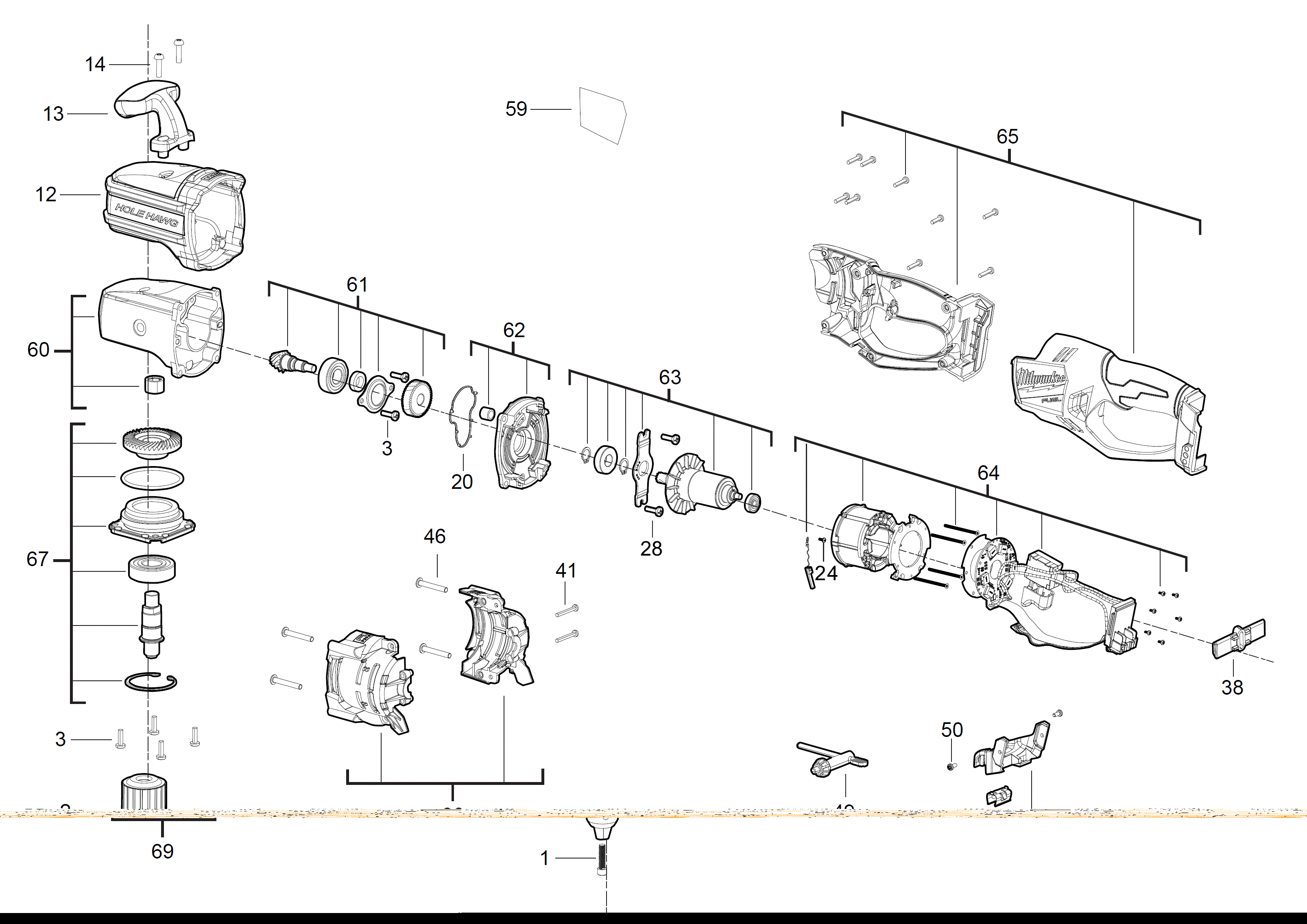 Vue éclatée Milwaukee M18CRAD-502X 4000447731#01