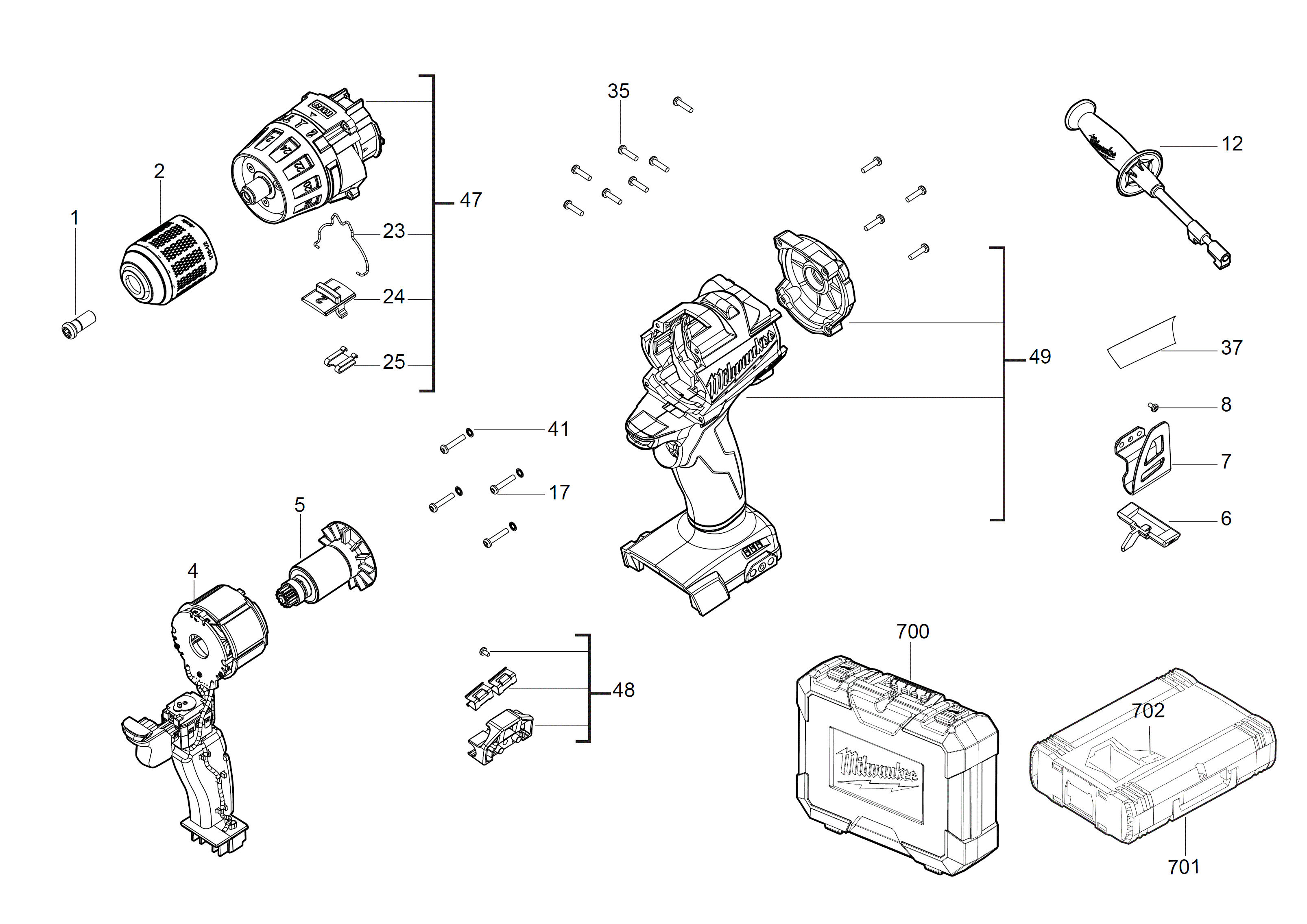 Vue éclatée Milwaukee M18FDD-402C 4000452489#01