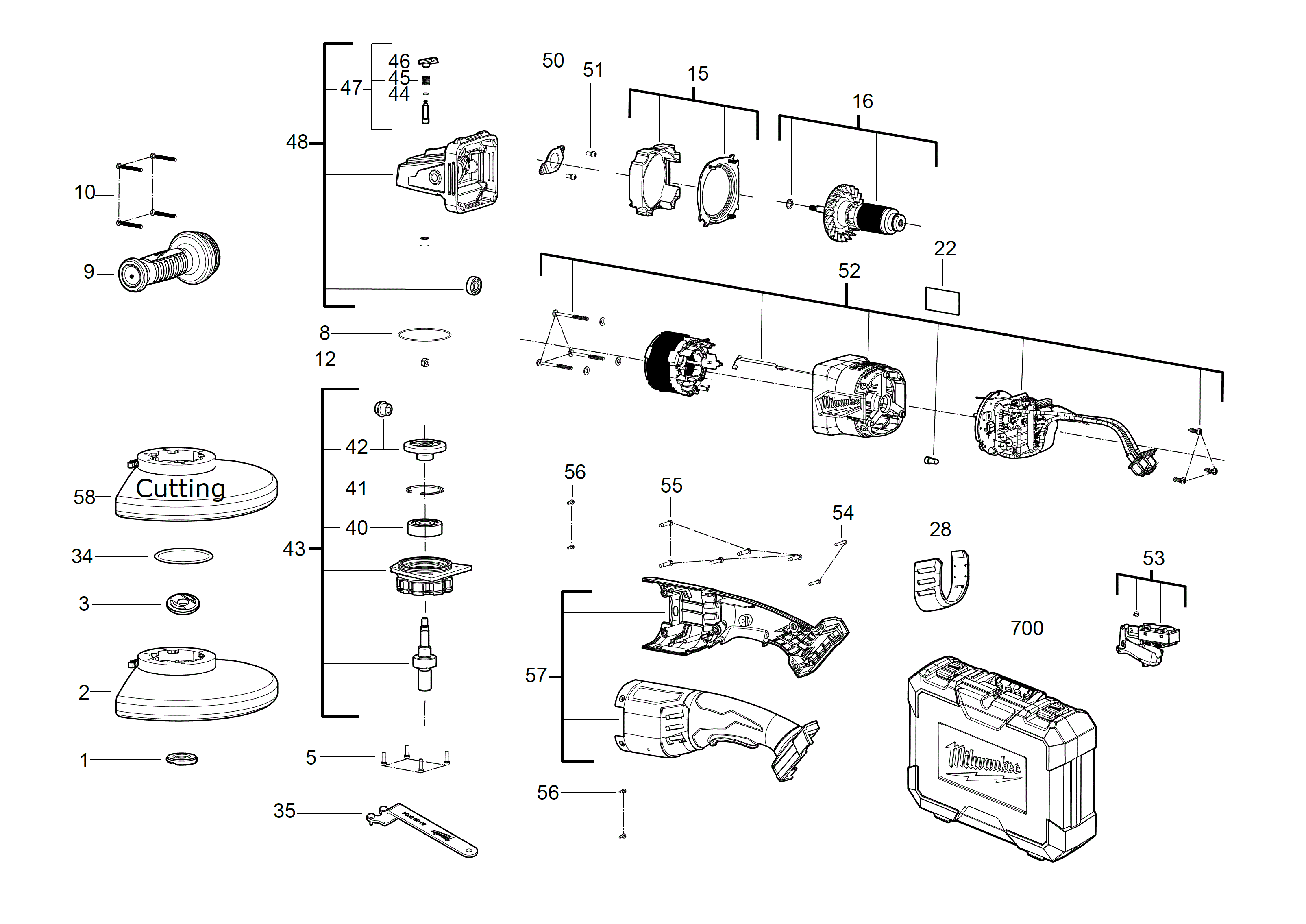 Vue éclatée Milwaukee M18FLAG230XPDB-0 4000467890#01