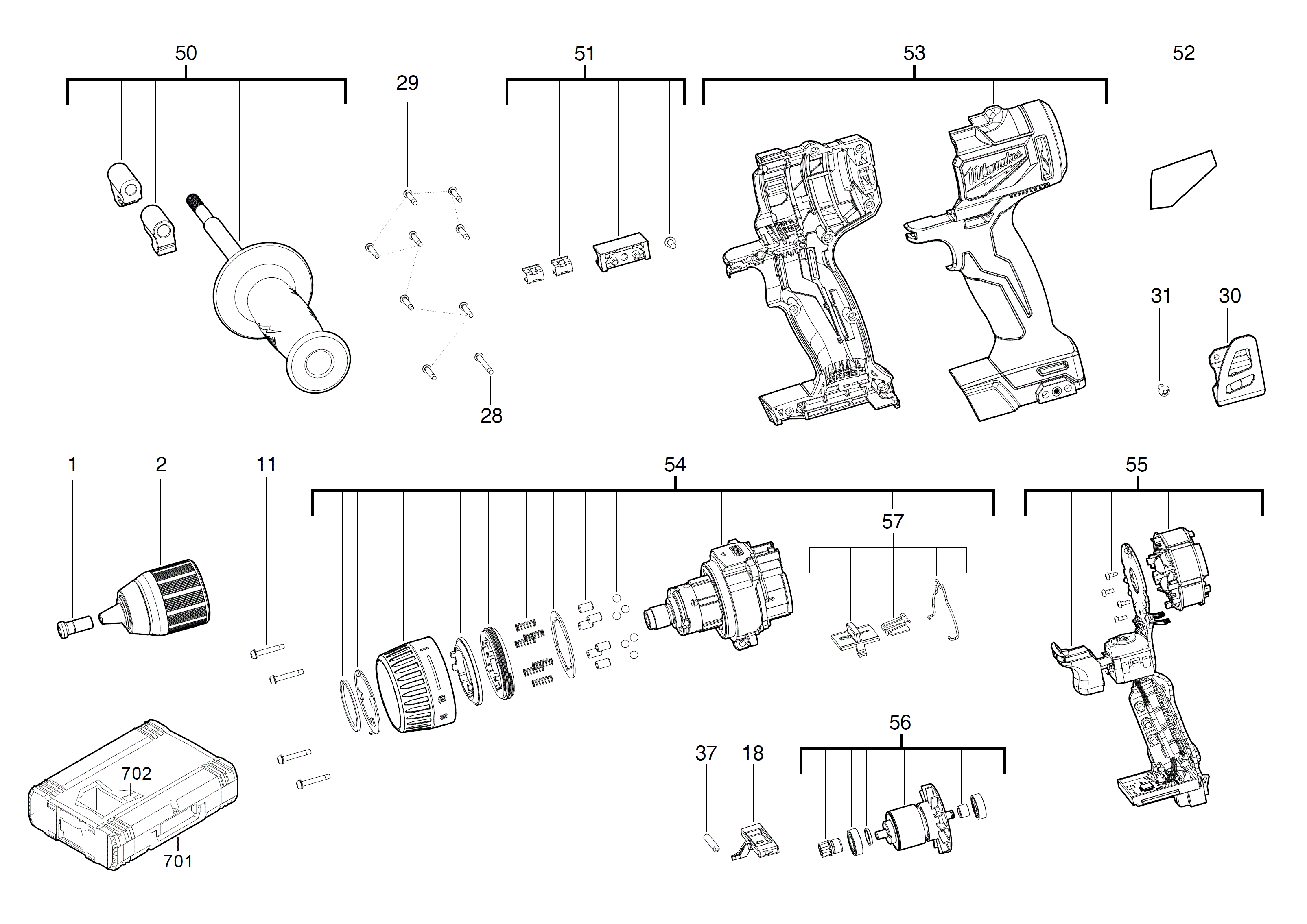 Vue éclatée Milwaukee M18BLDD2-402X 4000469161#01