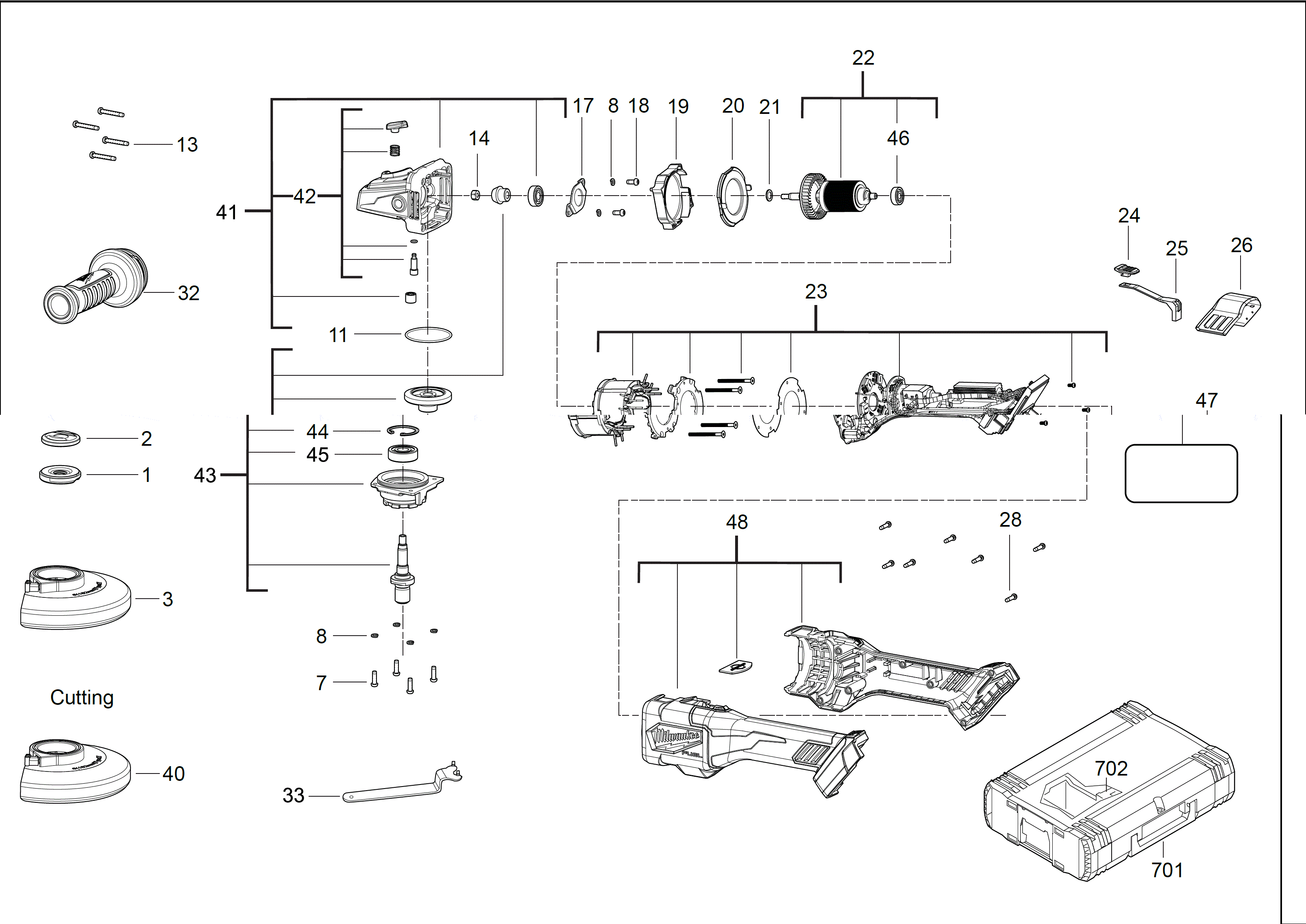 Vue éclatée Milwaukee M18FHSAG125XB-0X 4000469710#01