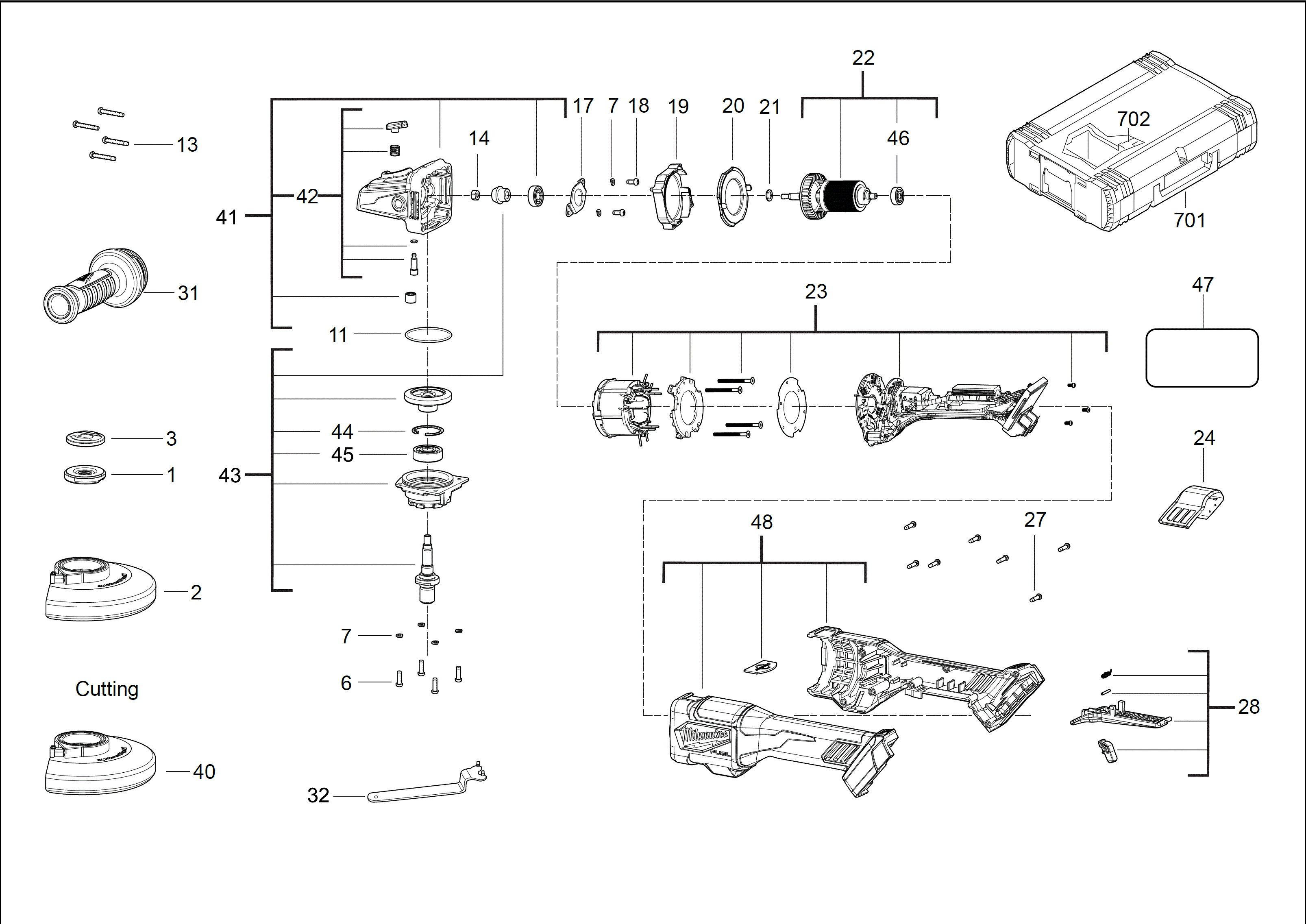 Vue éclatée Milwaukee M18FHSAG150XPDB-0X 4000469742#01