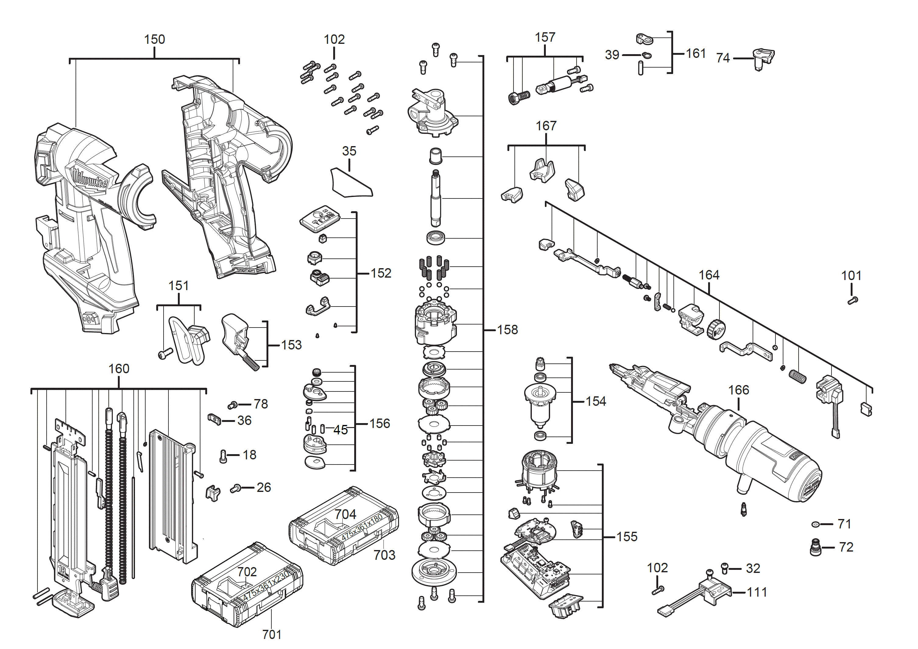 Vue éclatée Milwaukee M18FN18GS-0X 4000474126#01