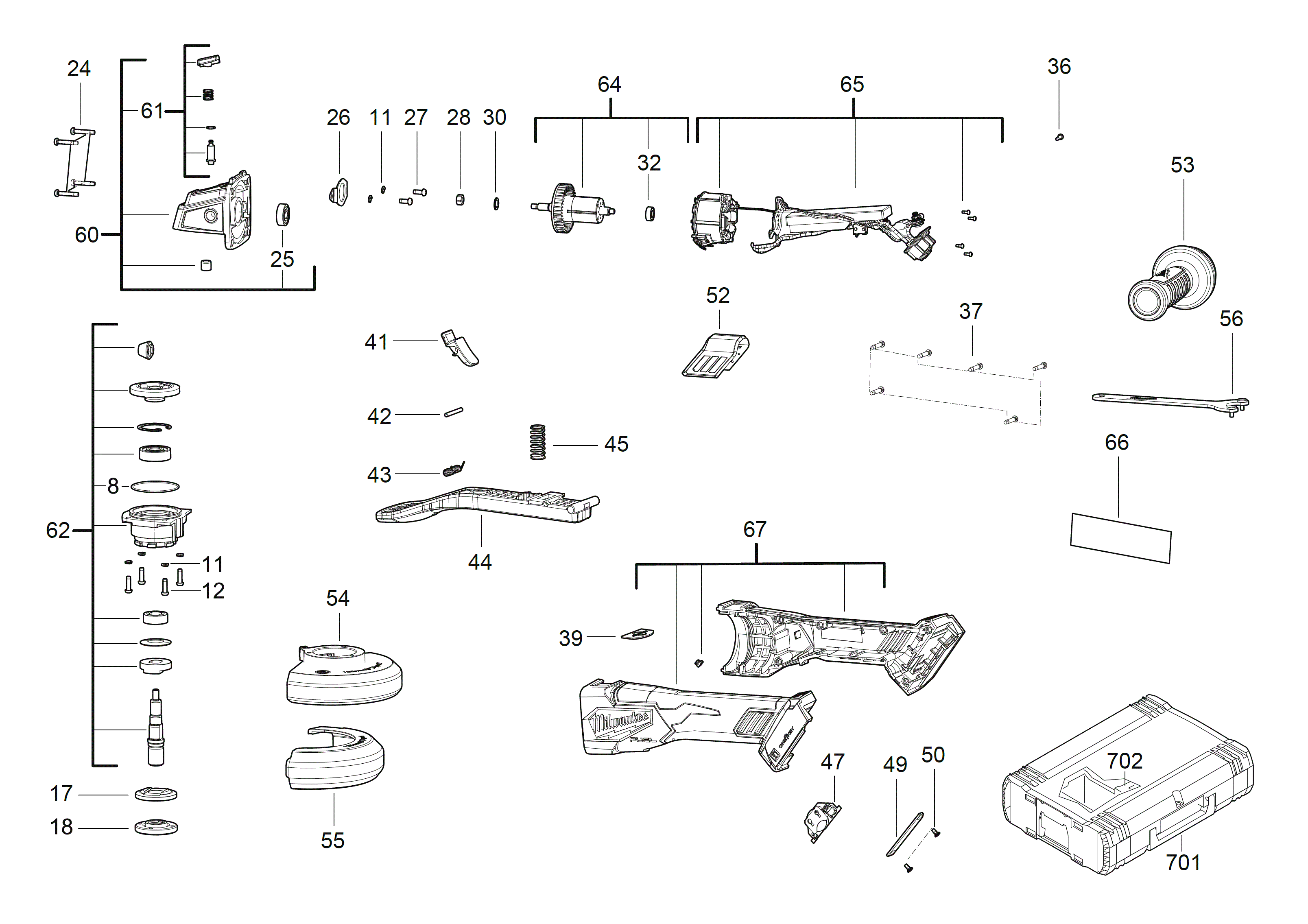 Vue éclatée Milwaukee M18ONEFSAG125XPDB-0X 4000483307#01