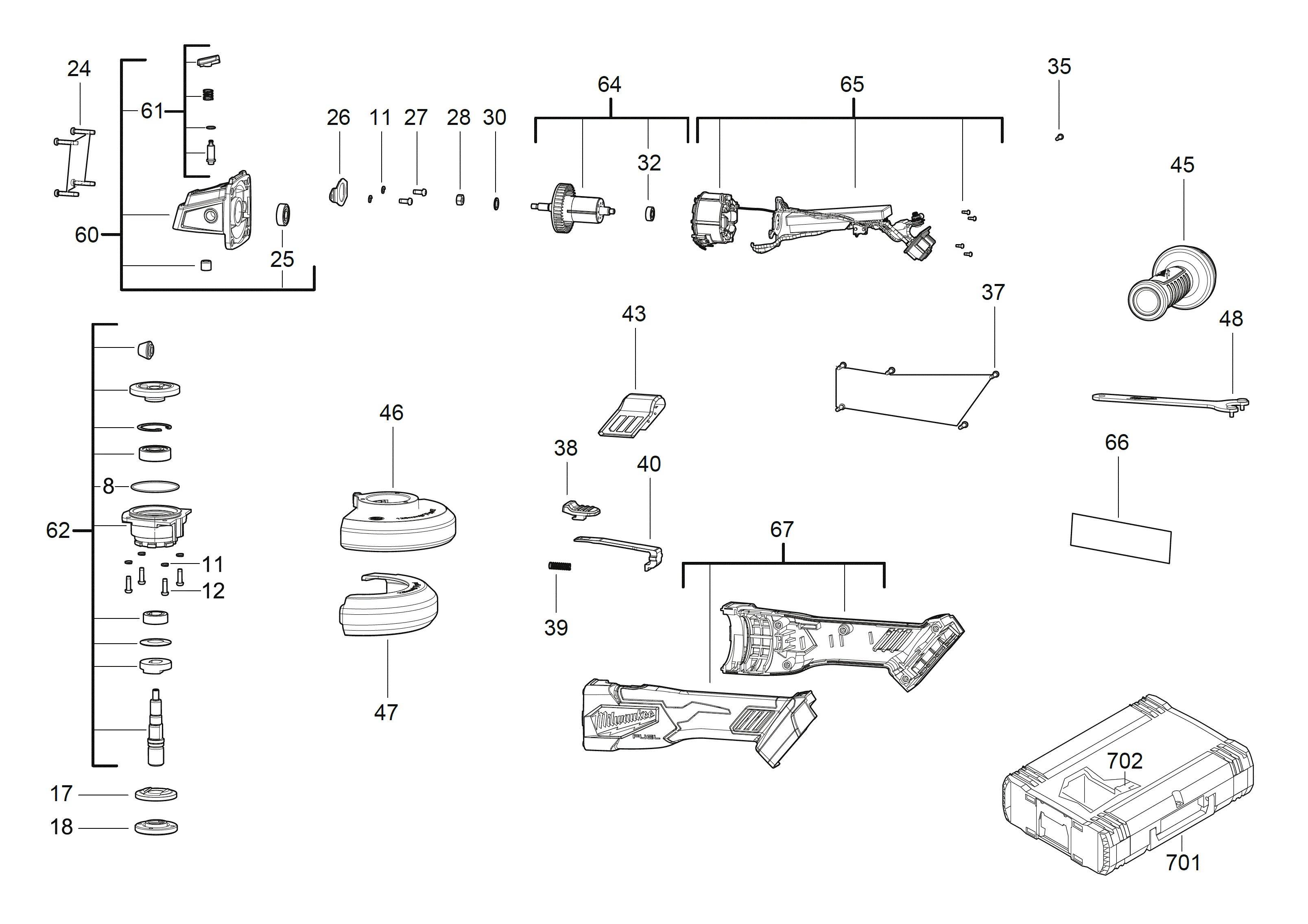 Vue éclatée Milwaukee M18FSAG115X-0 4000483049#01