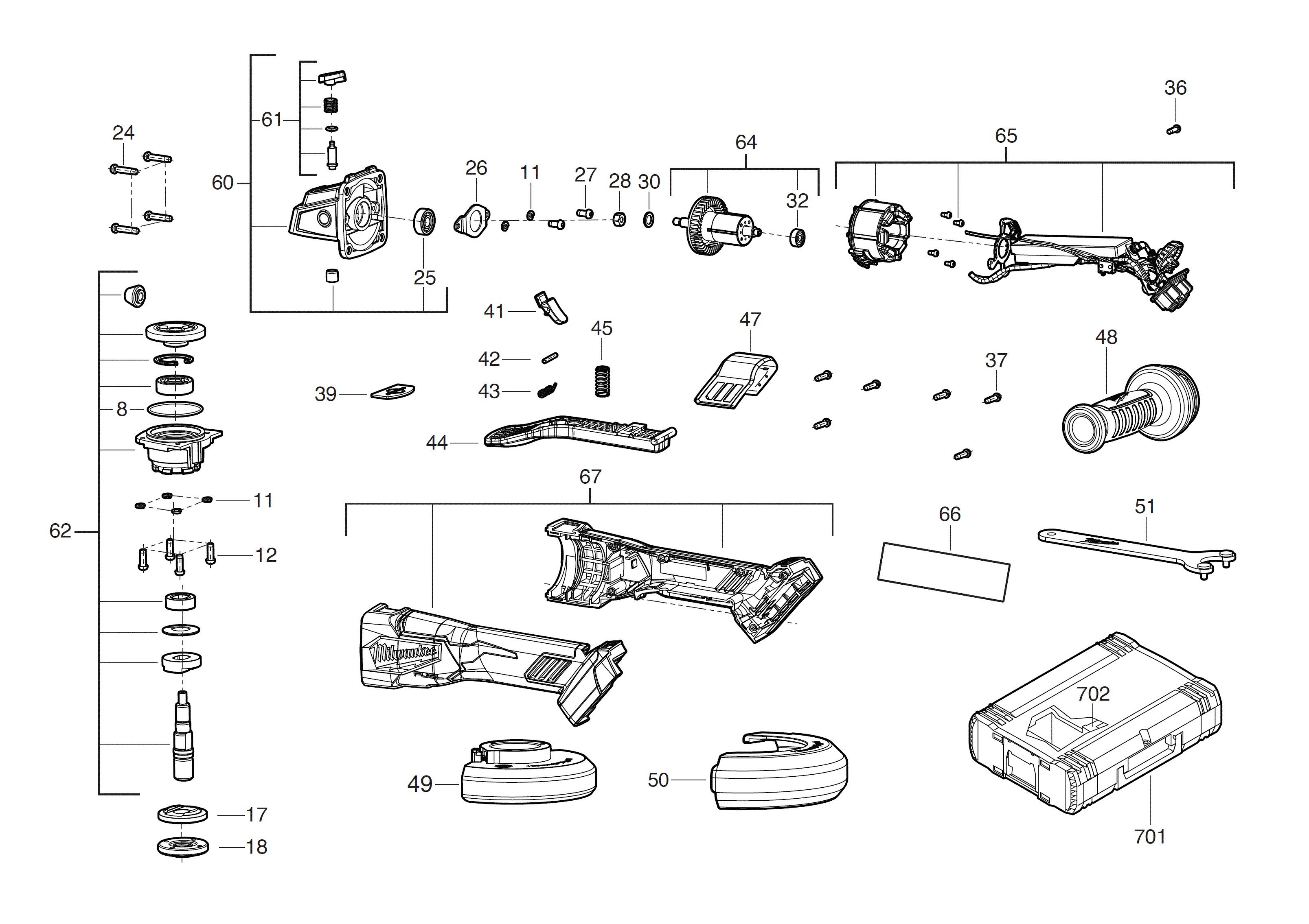 Vue éclatée Milwaukee M18FSAGV115XPDB-0X 4000483275#01