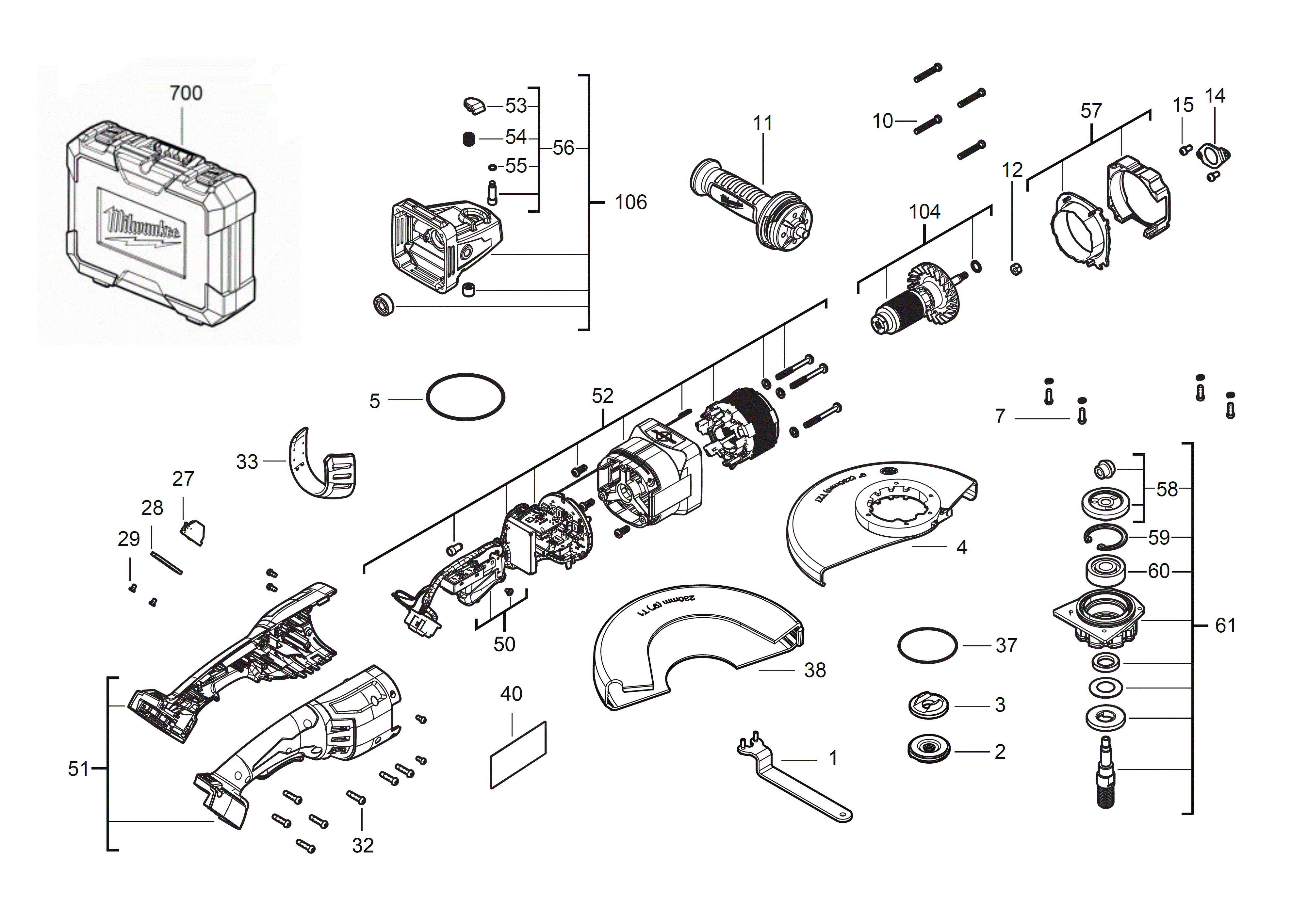 Vue éclatée Milwaukee M18ONEFLAG230XPDB-0C 4000483568#01