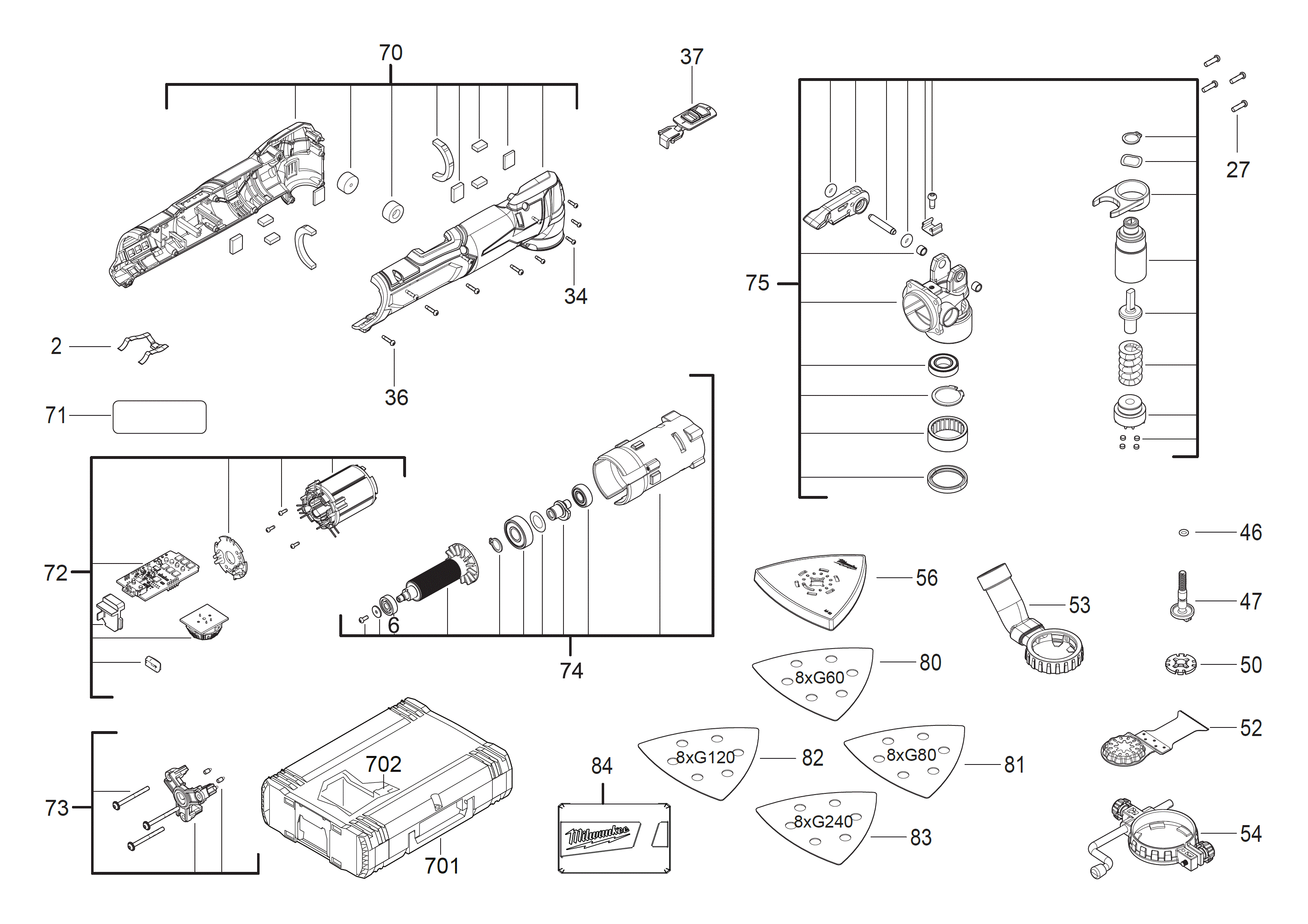 Vue éclatée Milwaukee M12FPP2AX-423P 4000483450#01