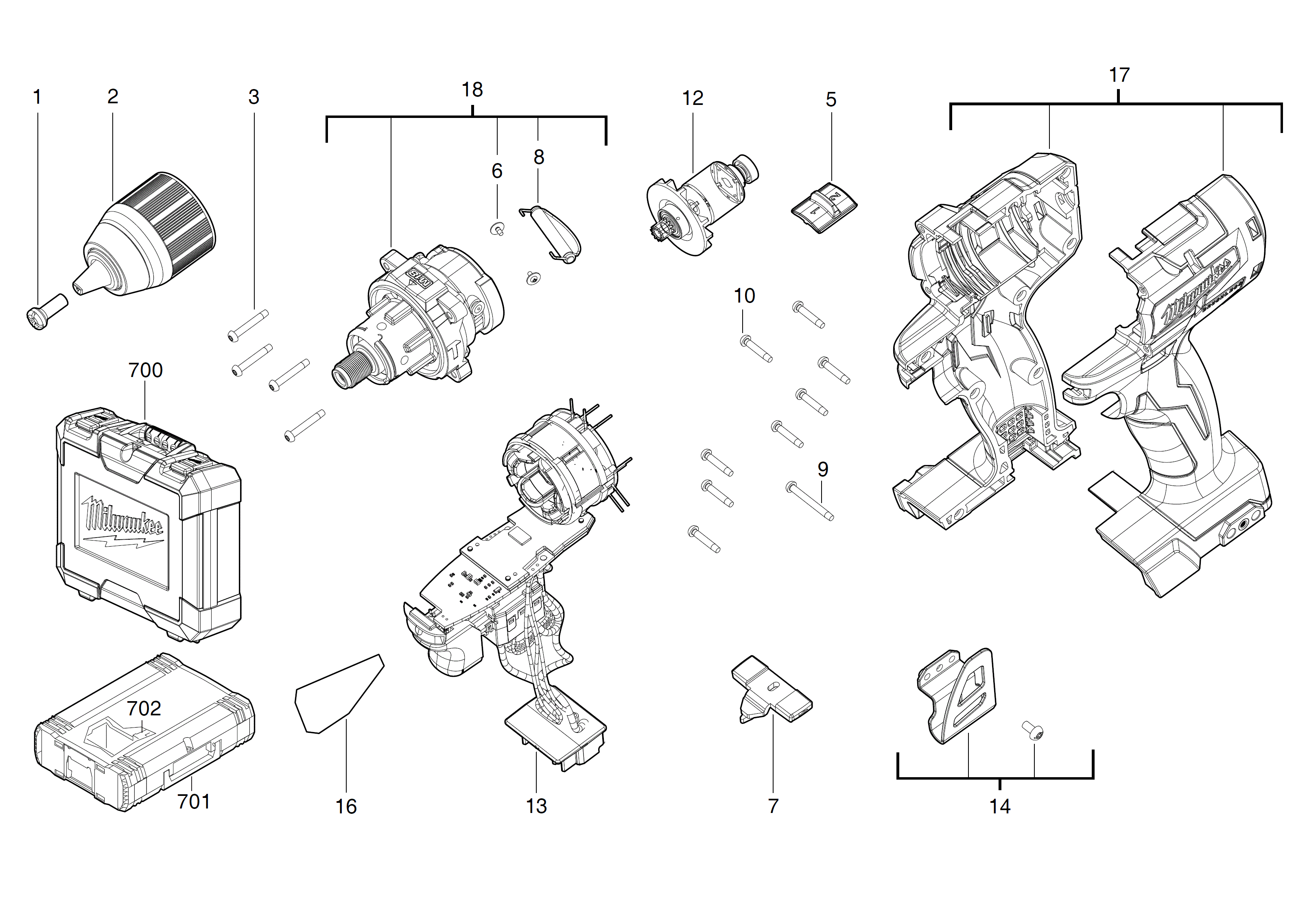 Vue éclatée Milwaukee M18CBLPP2F-502C 4000469142#01