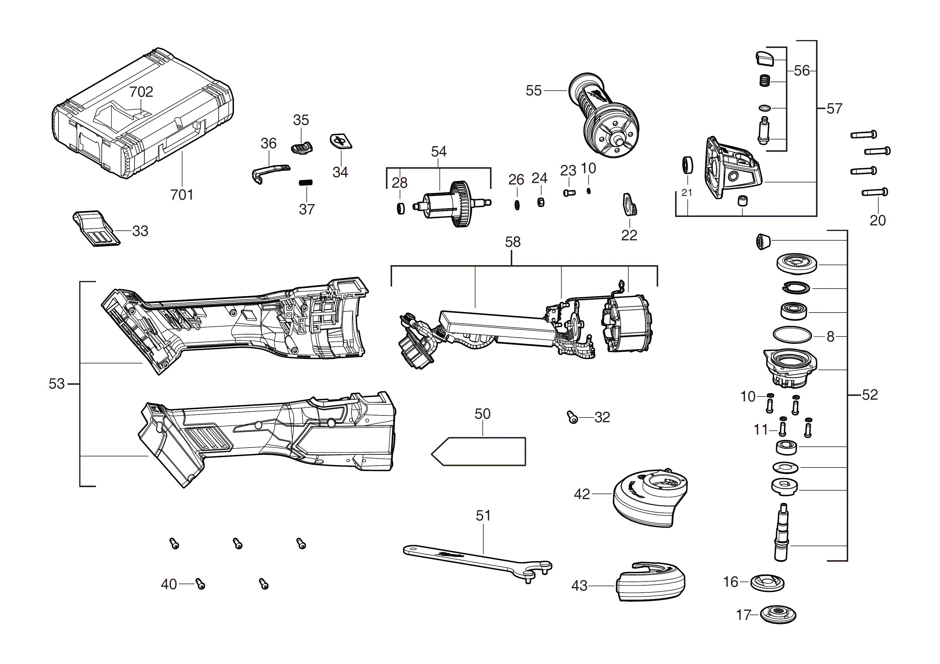 Vue éclatée Milwaukee M18FSAG115XB-501B 4000481185#01