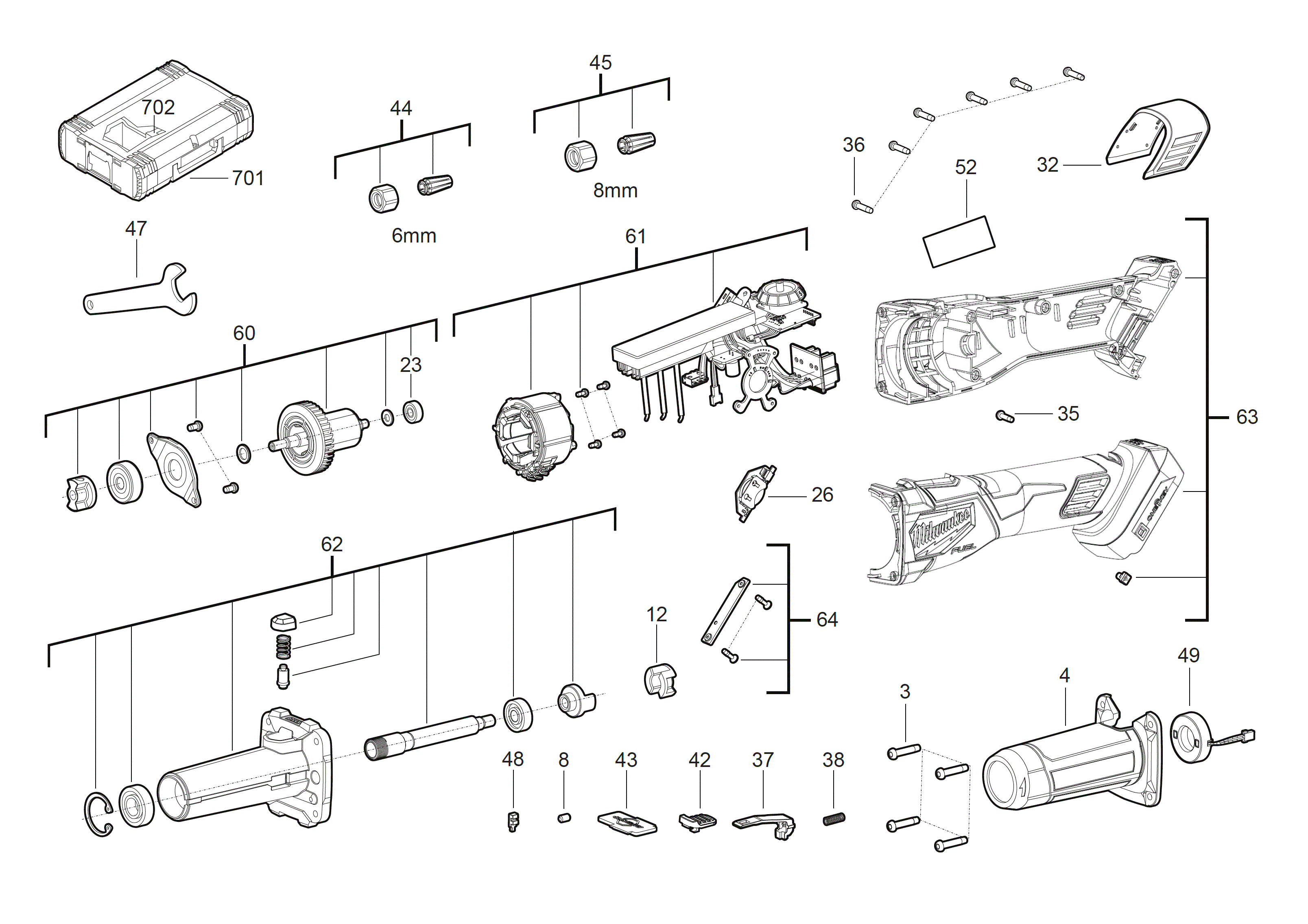 Vue éclatée Milwaukee M18FDGROVB-502X 4000491820#01