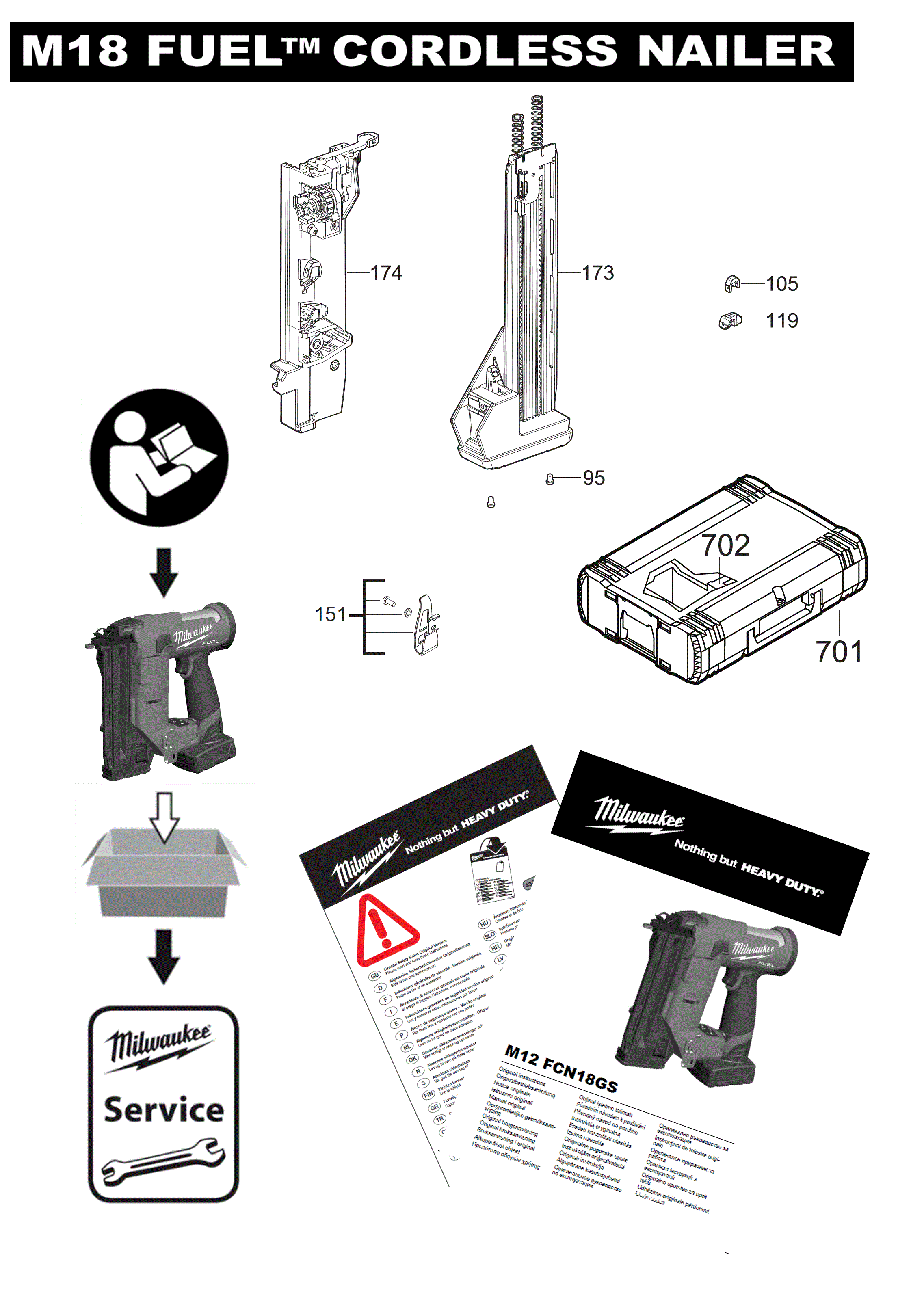 Vue éclatée Milwaukee M12FCN18GS-0X 4000503009#01