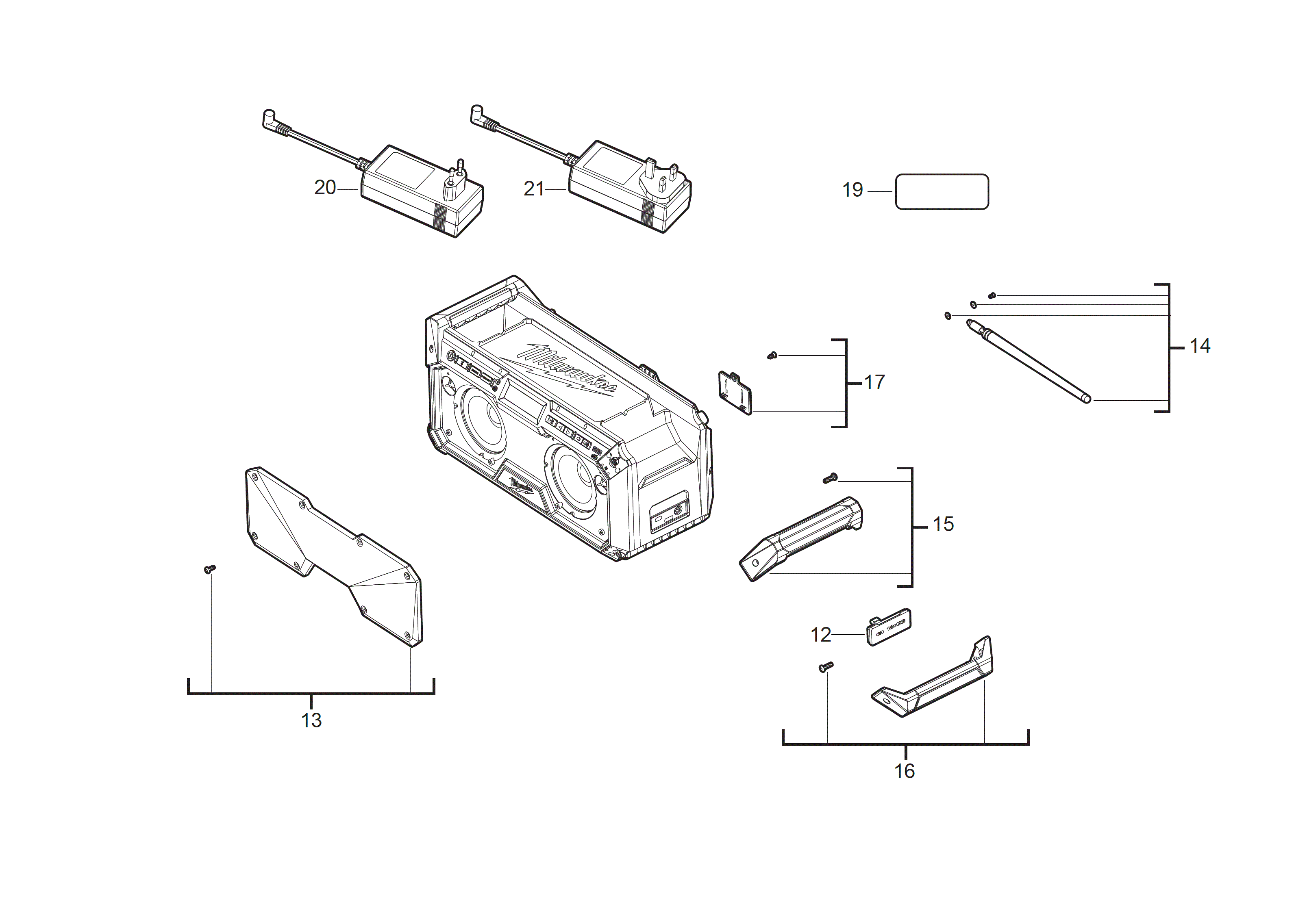 Vue éclatée Milwaukee M18RADDAB+G2-0SFXGB2 4000497636#01