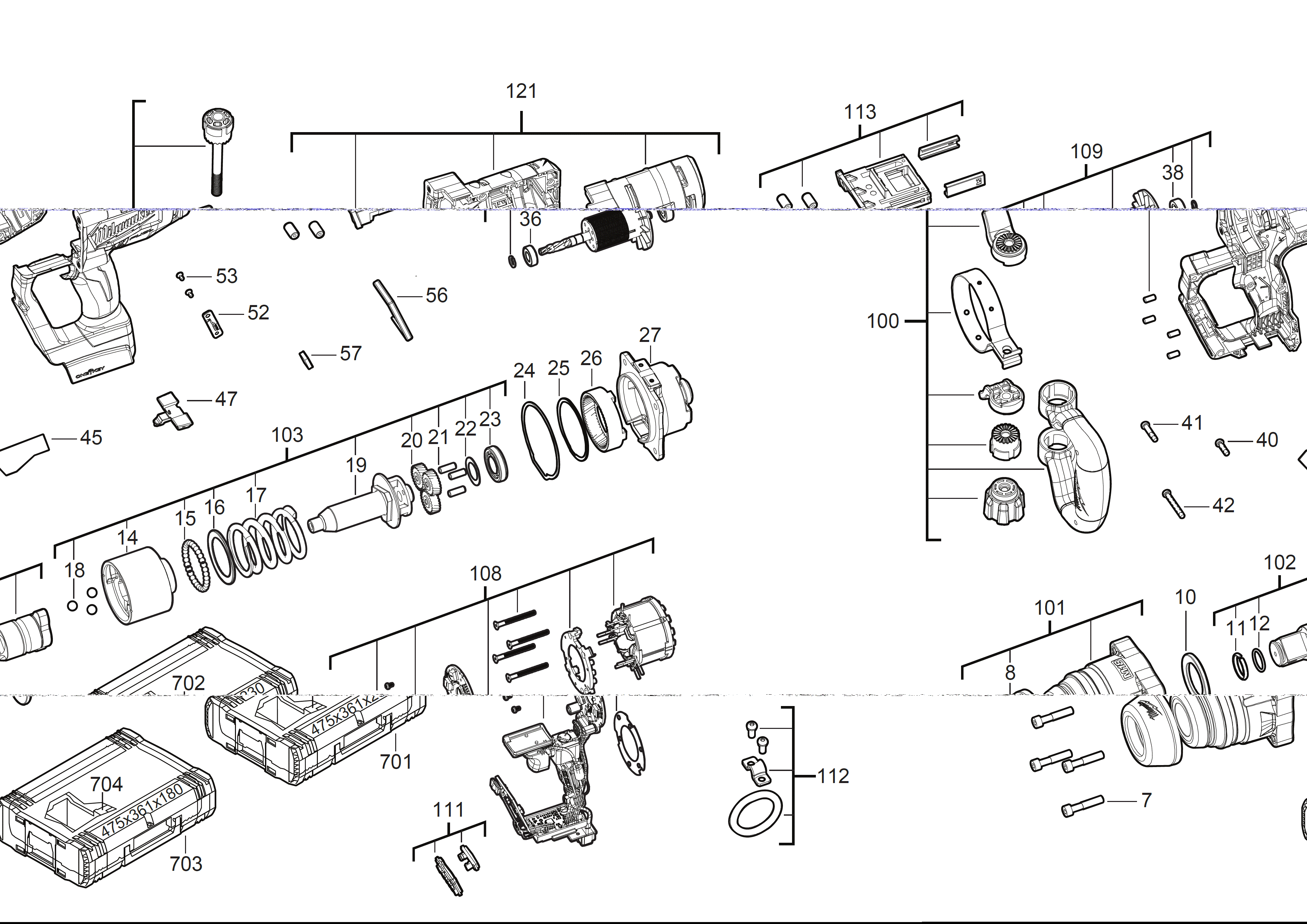 Vue éclatée Milwaukee M18ONEFHIWF1-0 4000503086#01