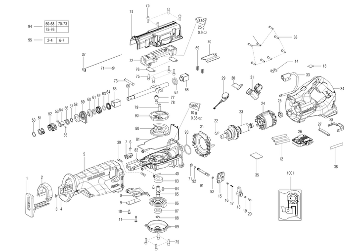 Vue éclatée METABO 02258000#01