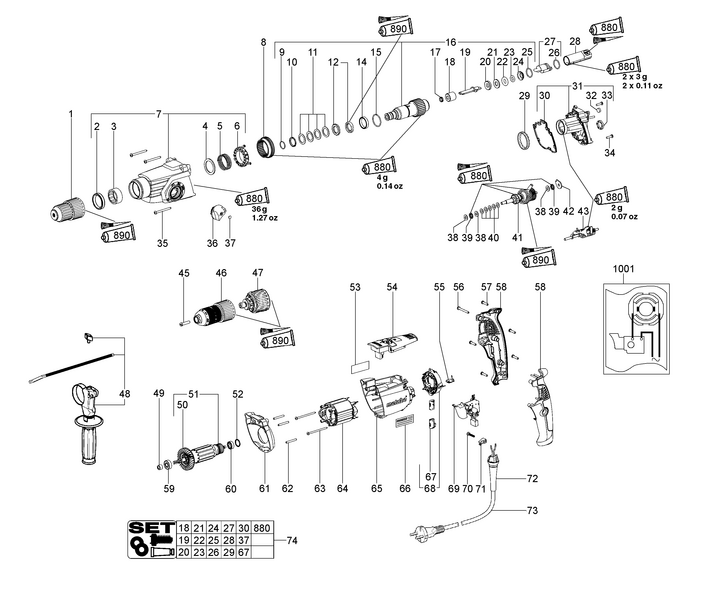 Vue éclatée METABO 00712001#01