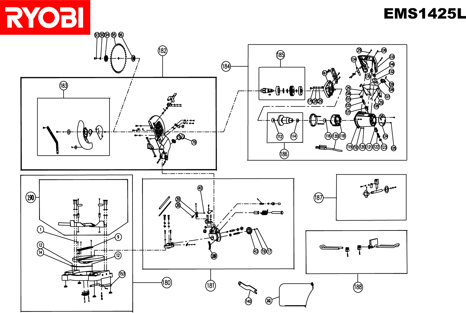 Vue éclatée Ryobi EMS1425L EMS1425L#1#01