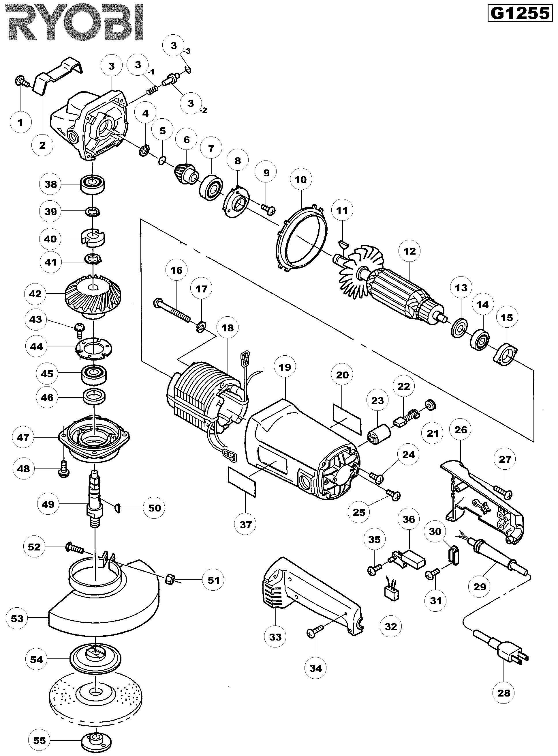 Vue éclatée Ryobi G1255I G1255#01