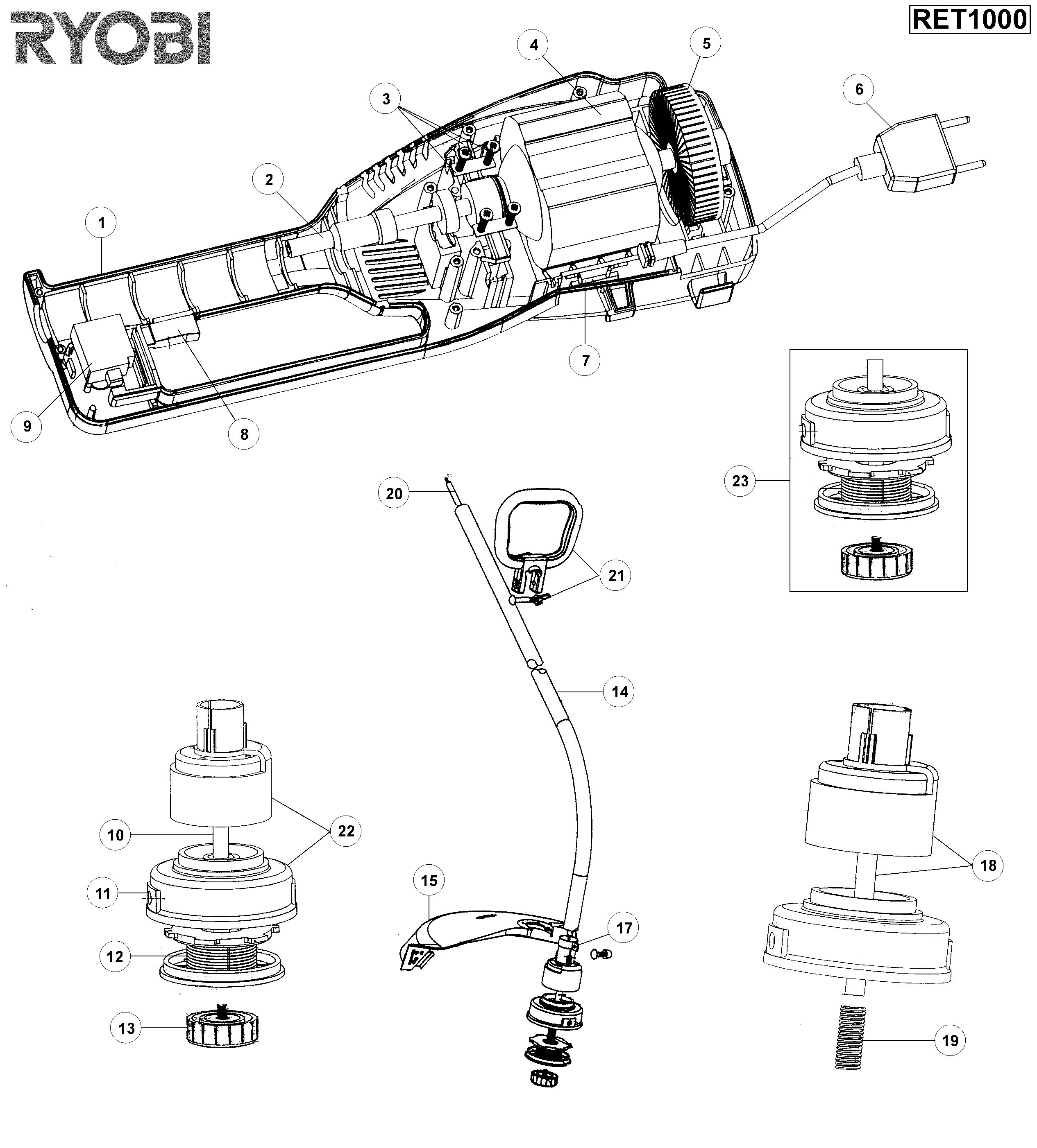Vue éclatée Ryobi RET1000 RET1000#01