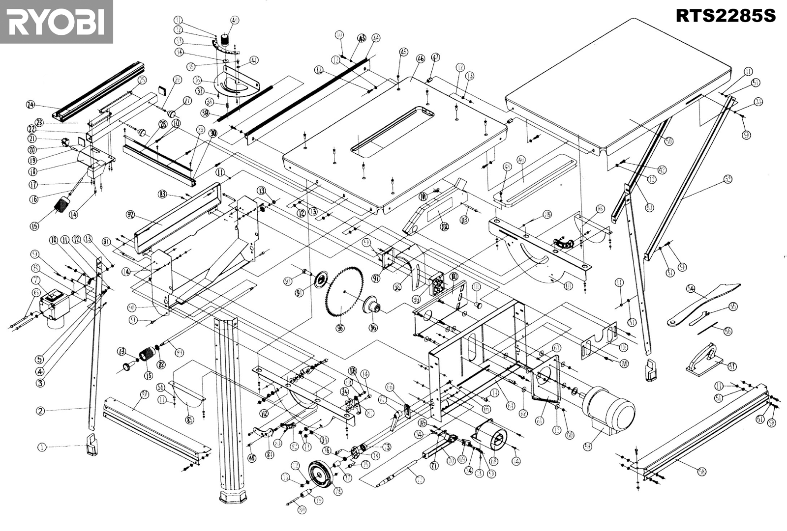 Vue éclatée Ryobi RTS2285S RTS2285S#1#01
