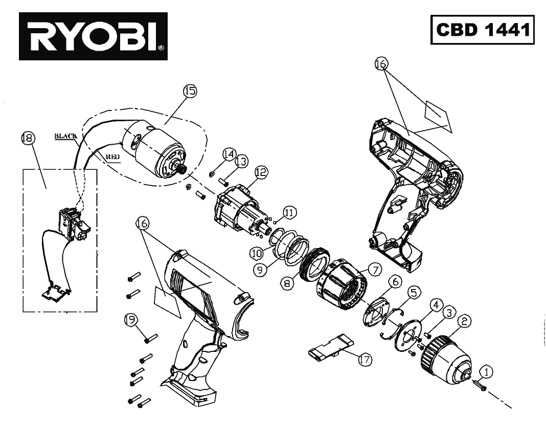 Vue éclatée Ryobi CBD1441 CBD1441#1#01