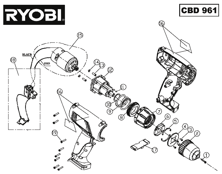 Vue éclatée Ryobi CBD961 CBD961#1#01