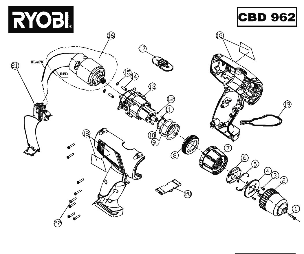 Vue éclatée Ryobi CBD962 CBD962#1#01