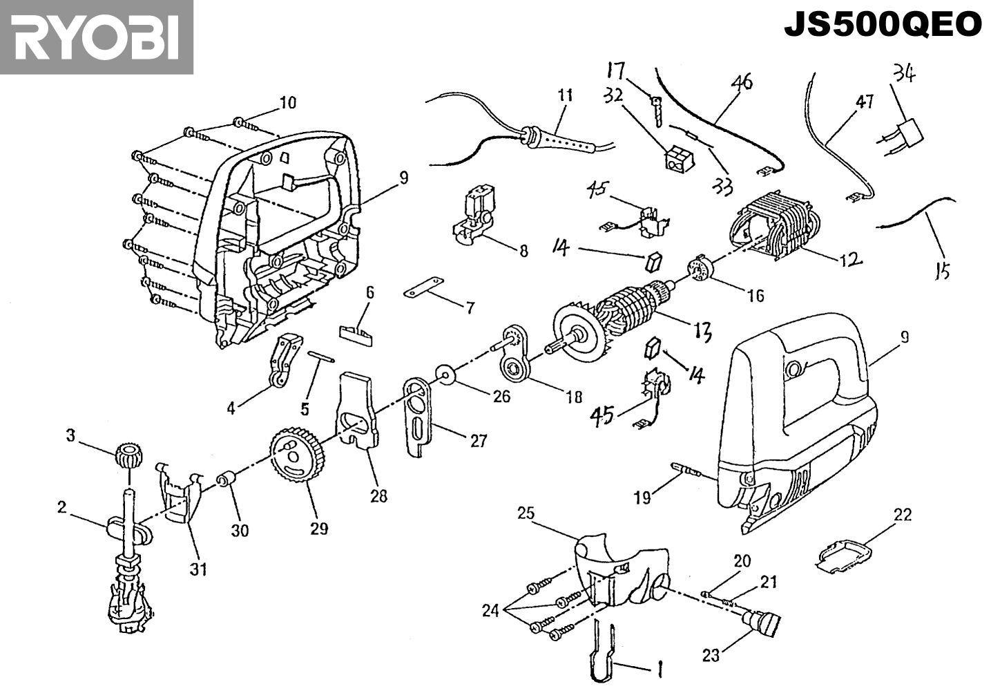 Vue éclatée Ryobi JS500QEO JS500QEO#1#01