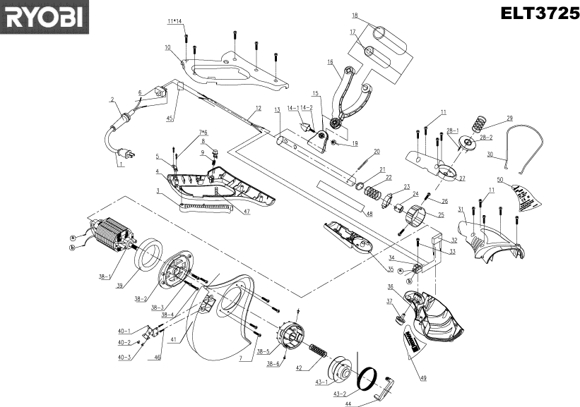 Vue éclatée Ryobi ELT3725 ELT3725#1#01