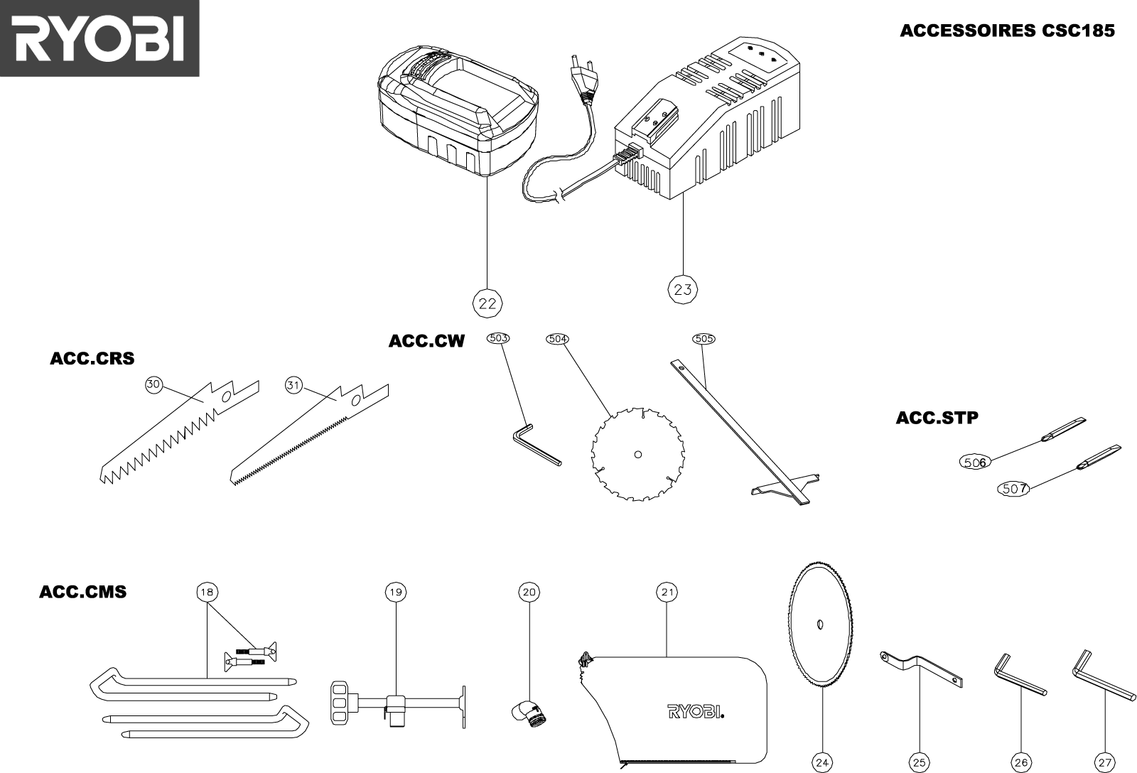 Vue éclatée Ryobi CSC185 CSC185#1#01