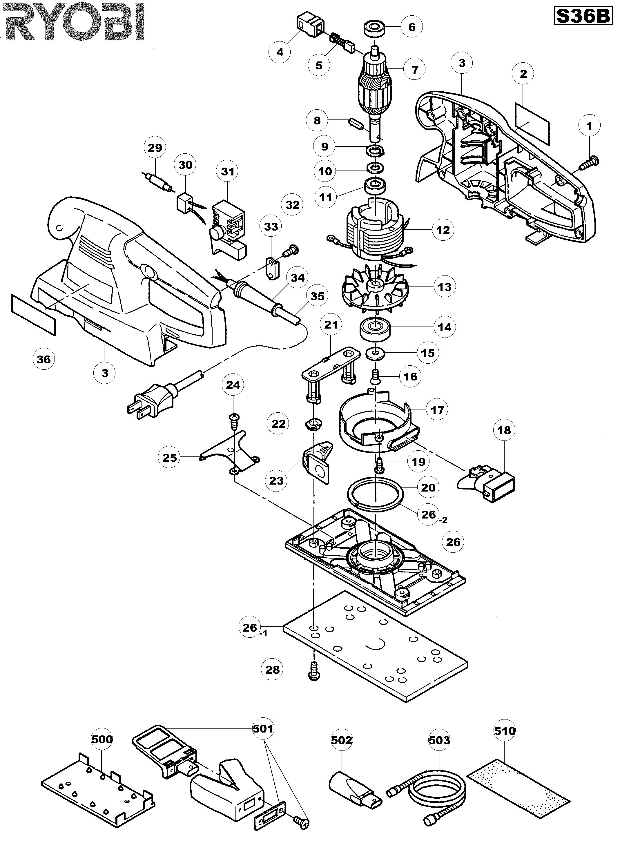 Vue éclatée Ryobi S36B S36B#01