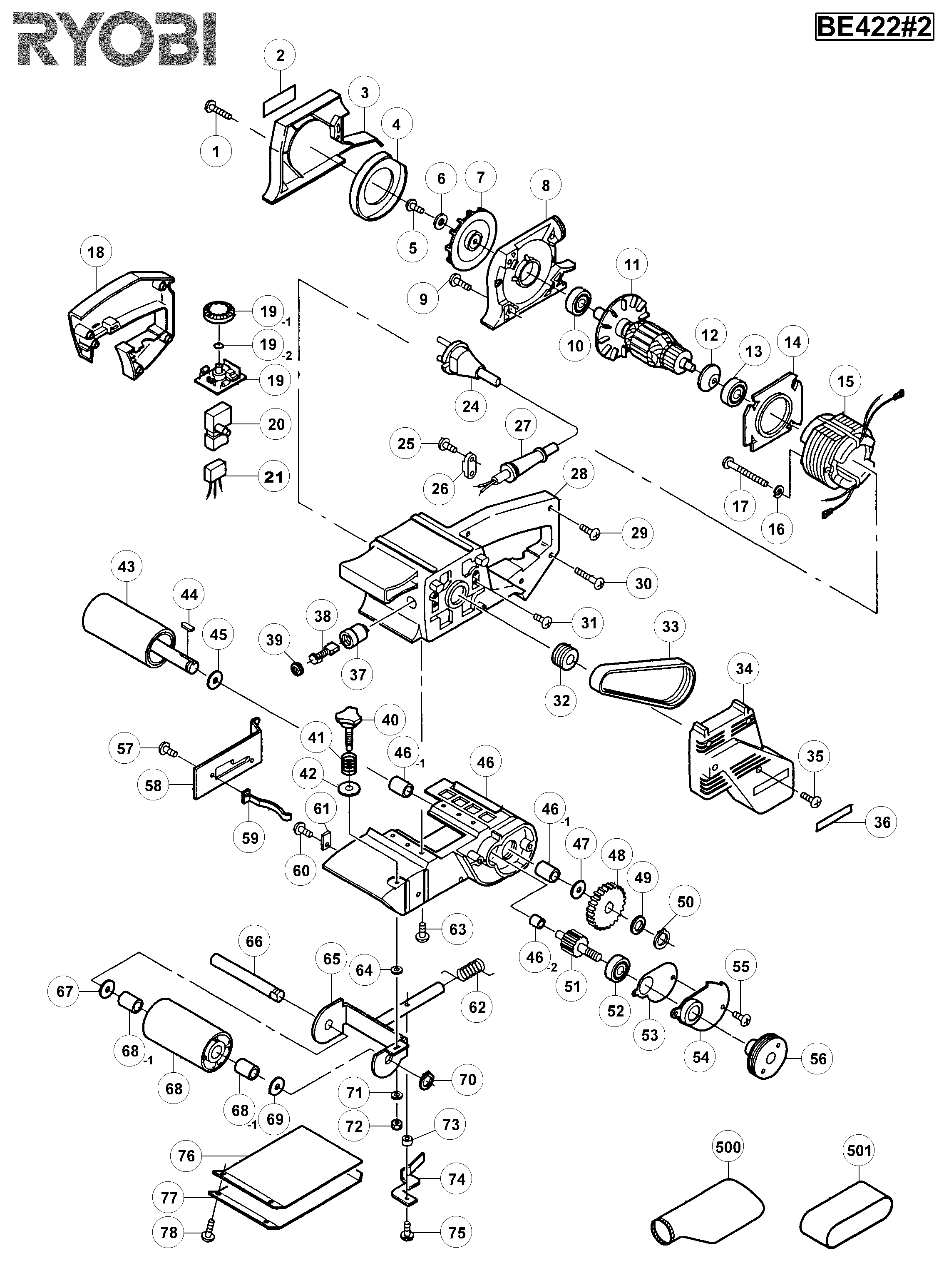 Vue éclatée Ryobi BE422 BE422#2#01