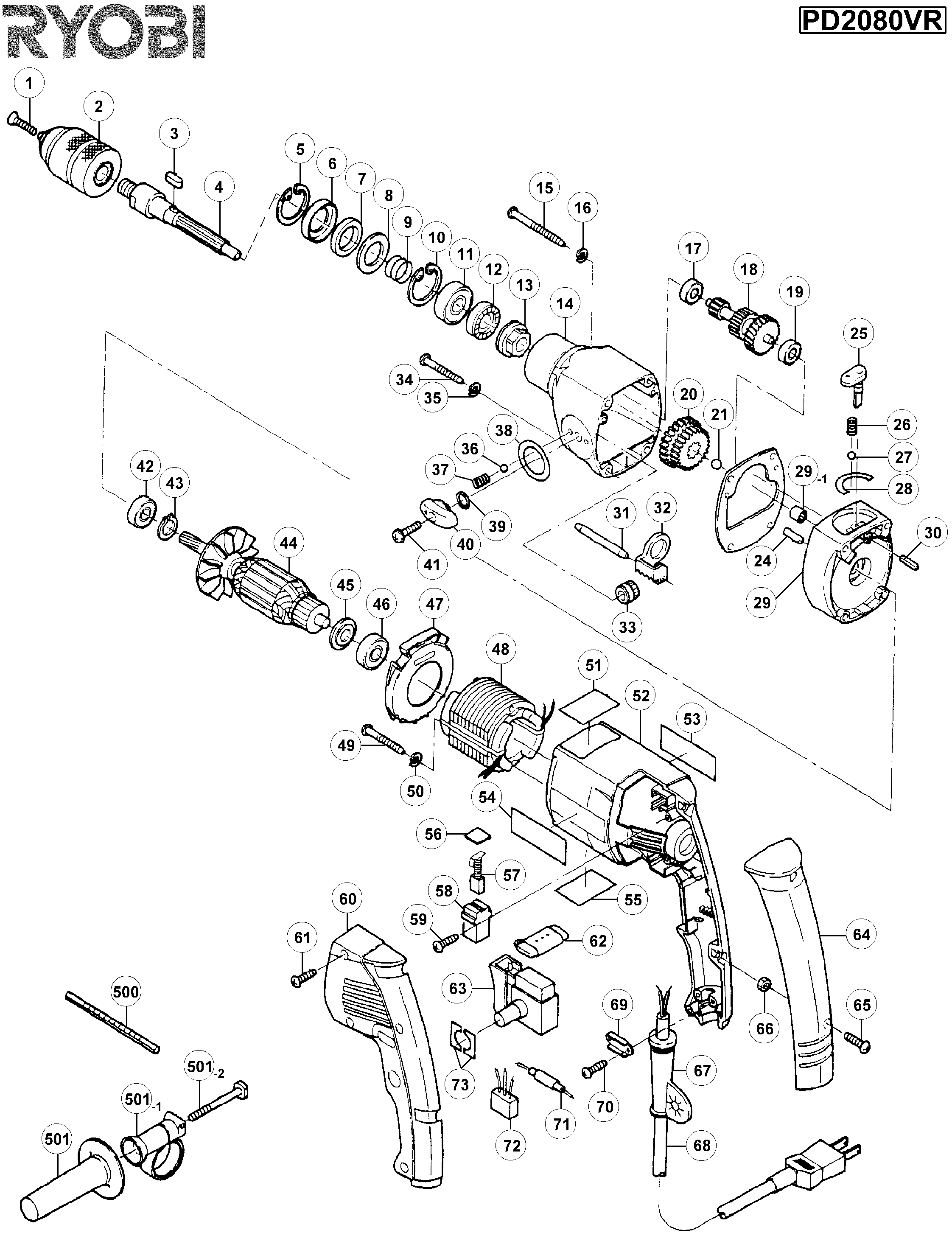 Vue éclatée Ryobi PD2080VR PD2080VR#01