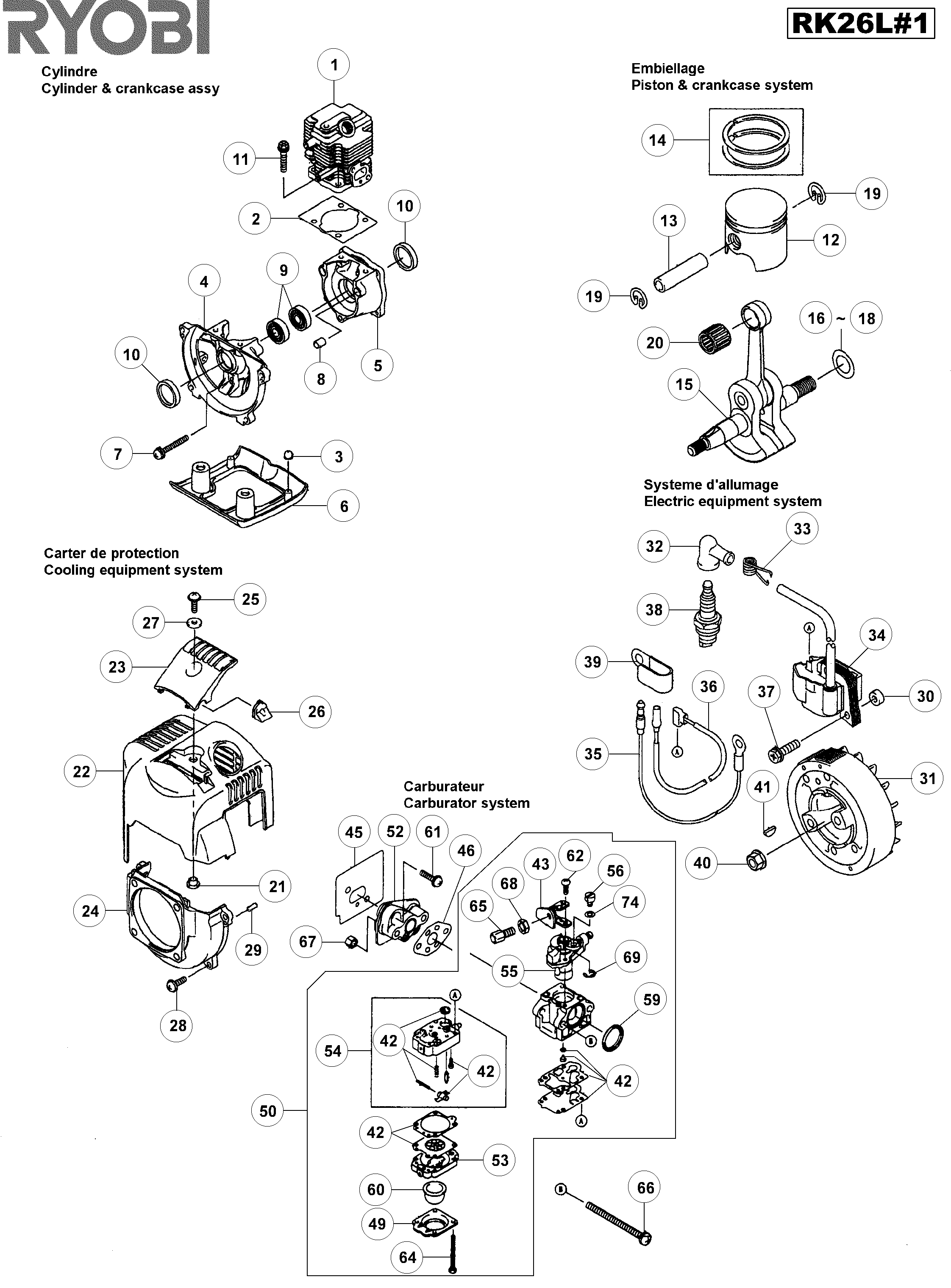 Vue éclatée Ryobi RK26L RK26L#1#01