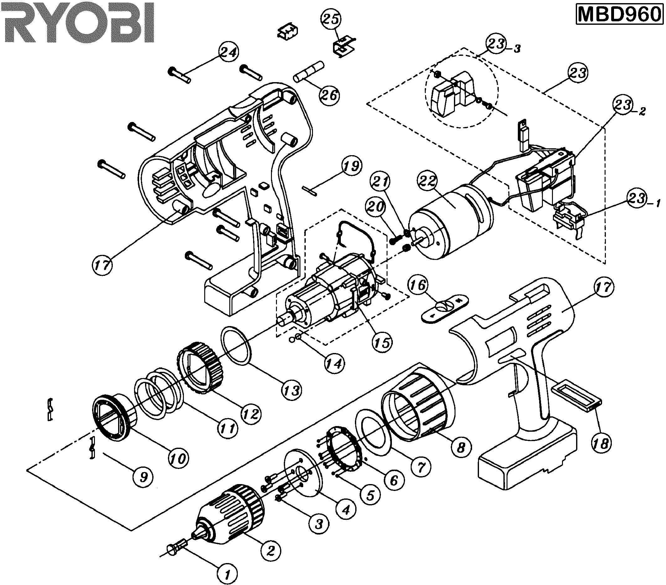 Vue éclatée Ryobi MBD960 MBD960#01