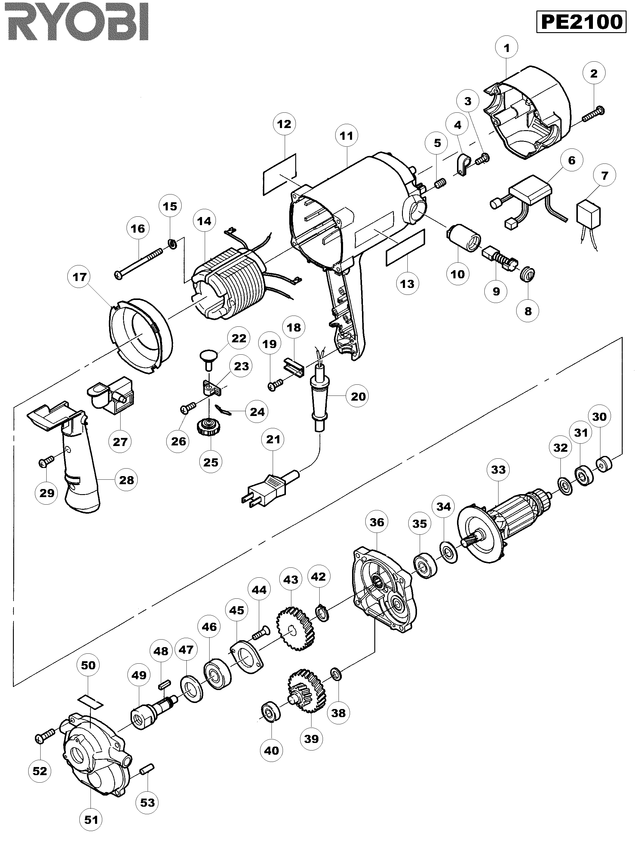 Vue éclatée Ryobi PE2100 PE2100#01