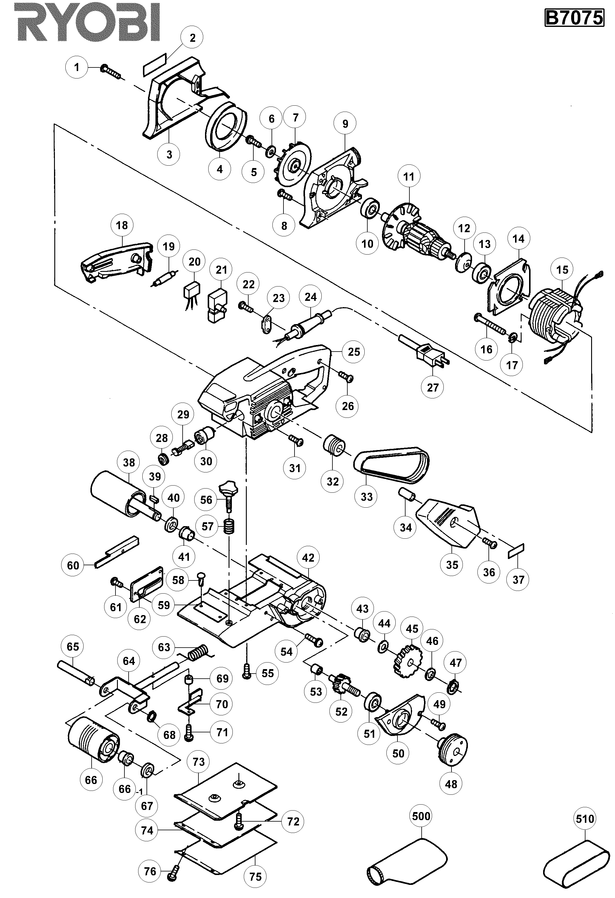 Vue éclatée Ryobi B7075 B7075#01