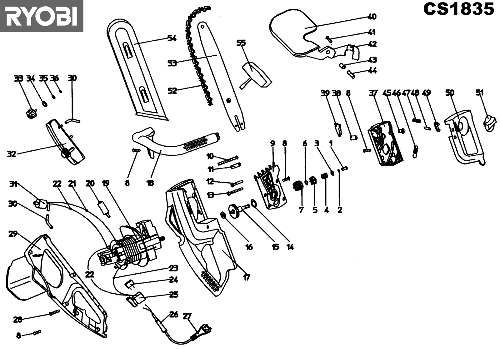 Vue éclatée Ryobi CS1835 CS1835#1#01